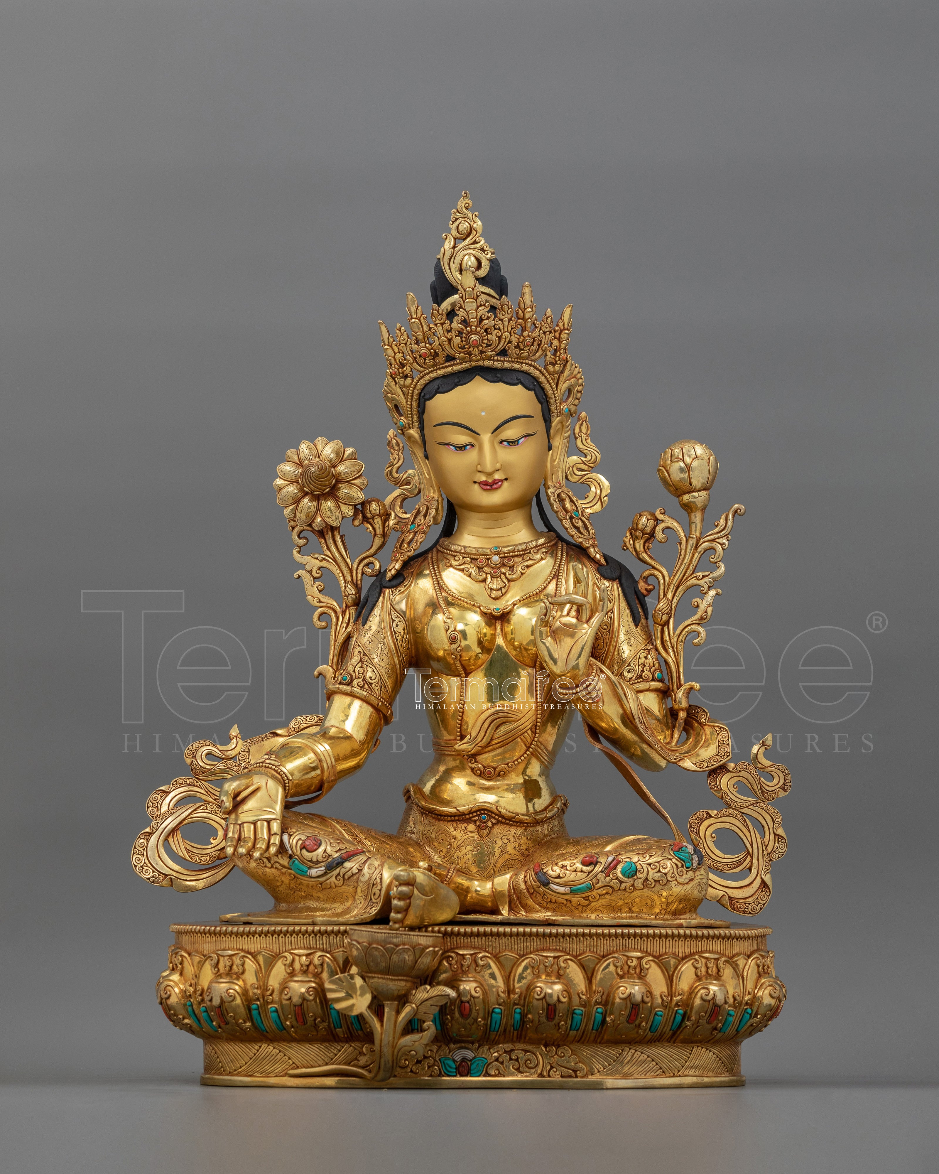 Enlightened Female Buddha Sculpture | 24K Gold Gilded Statue