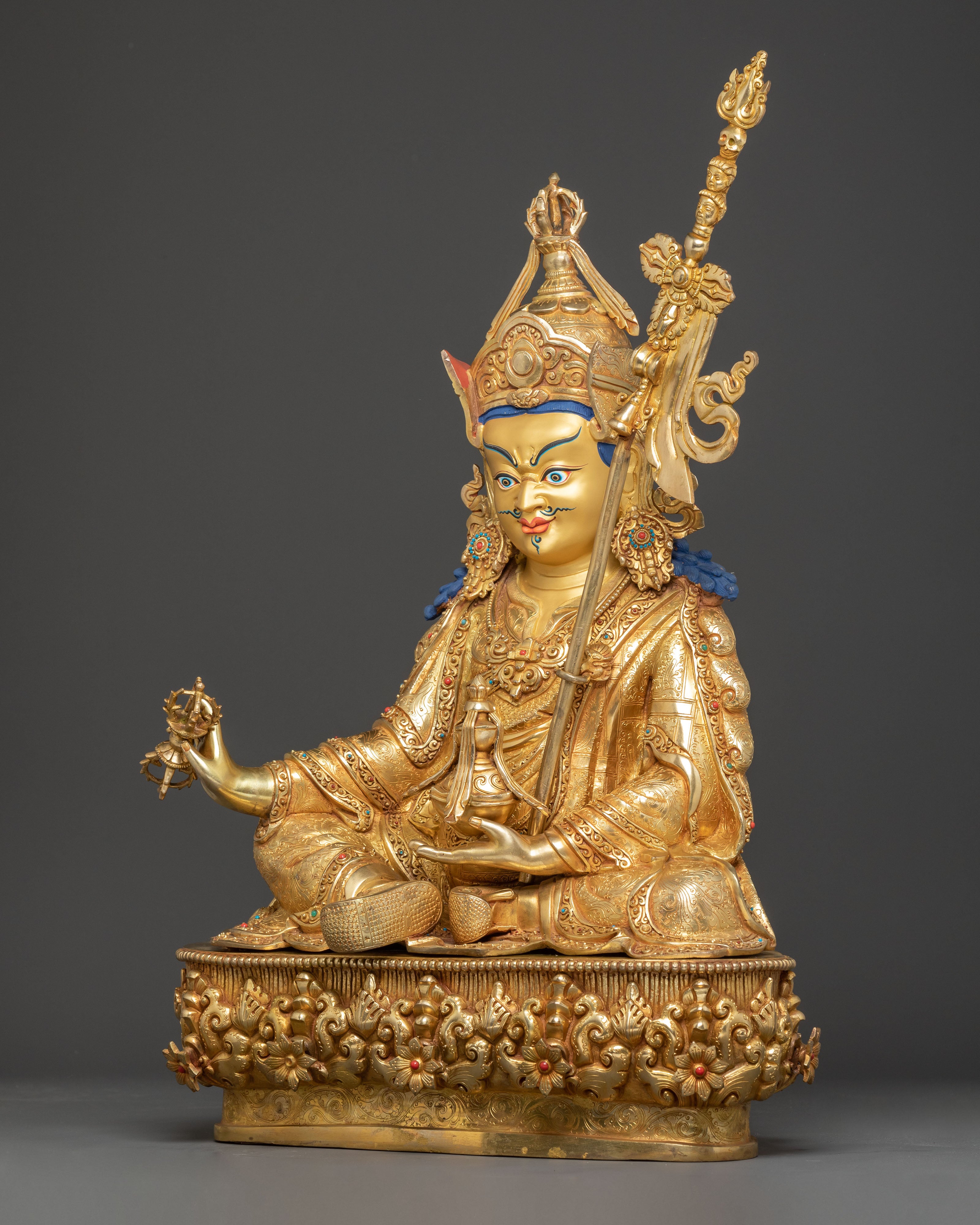 Handmade Golden Statue of Guru Rinpoche Lotus Born Guru