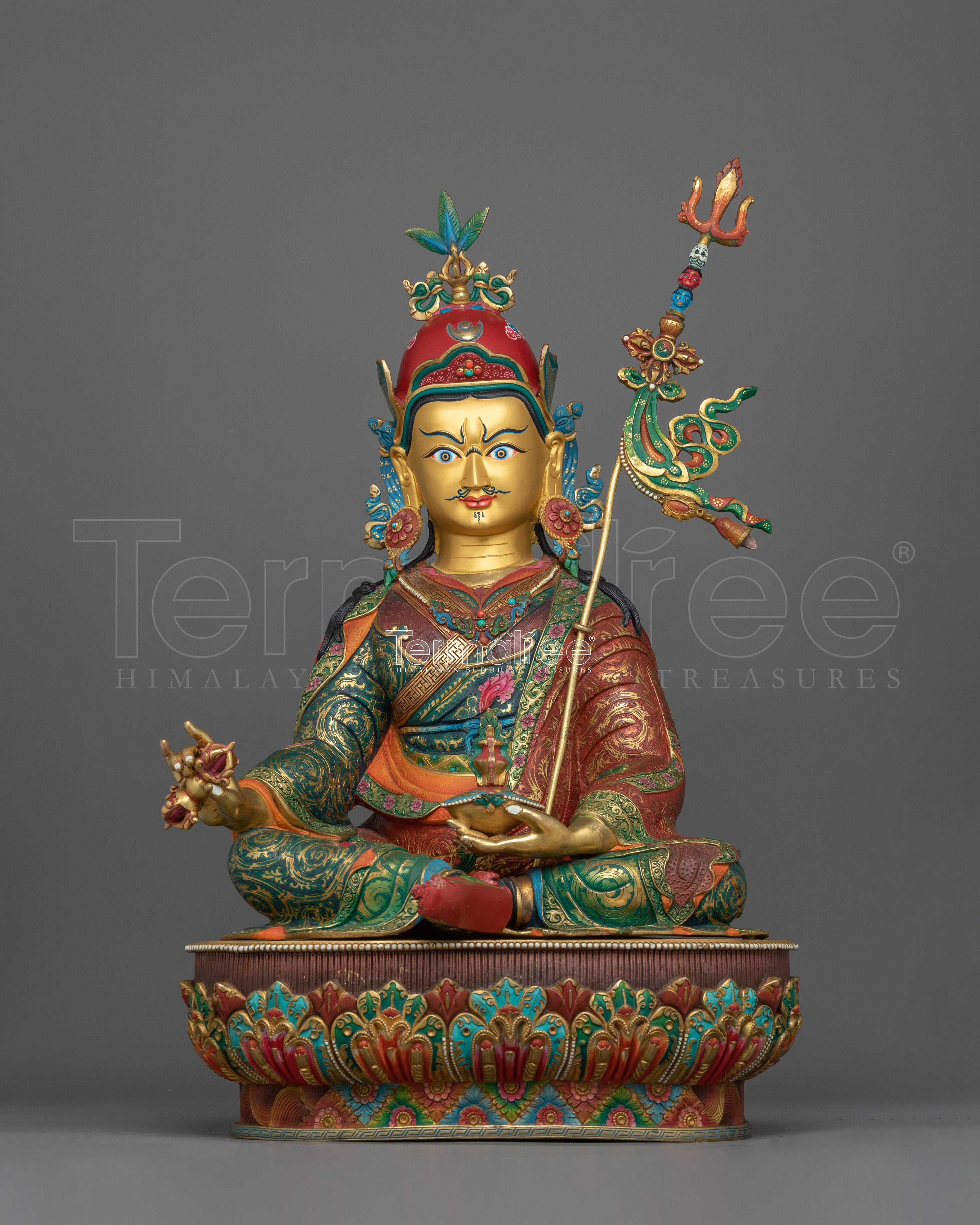 Precious Guru Padmasambhava Tantric Master Figure | 24K Gold Gilded Statue