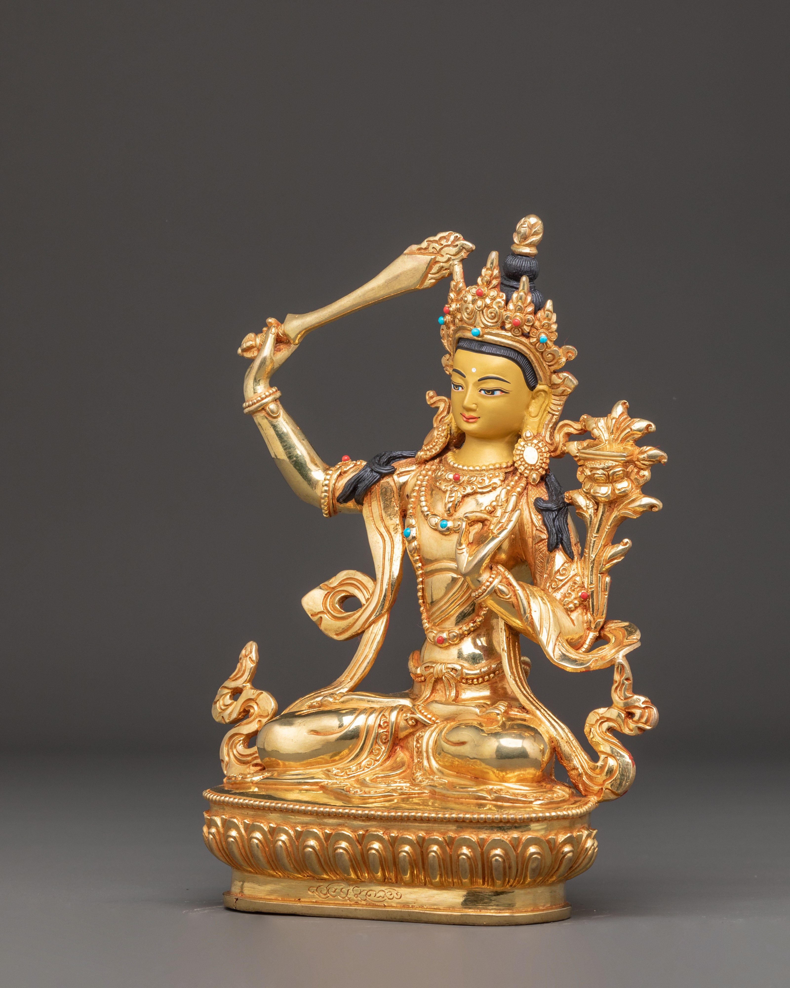 Handcrafted Copper Art of Bodhisattva Manjushri | Tibetan Buddhist Deity