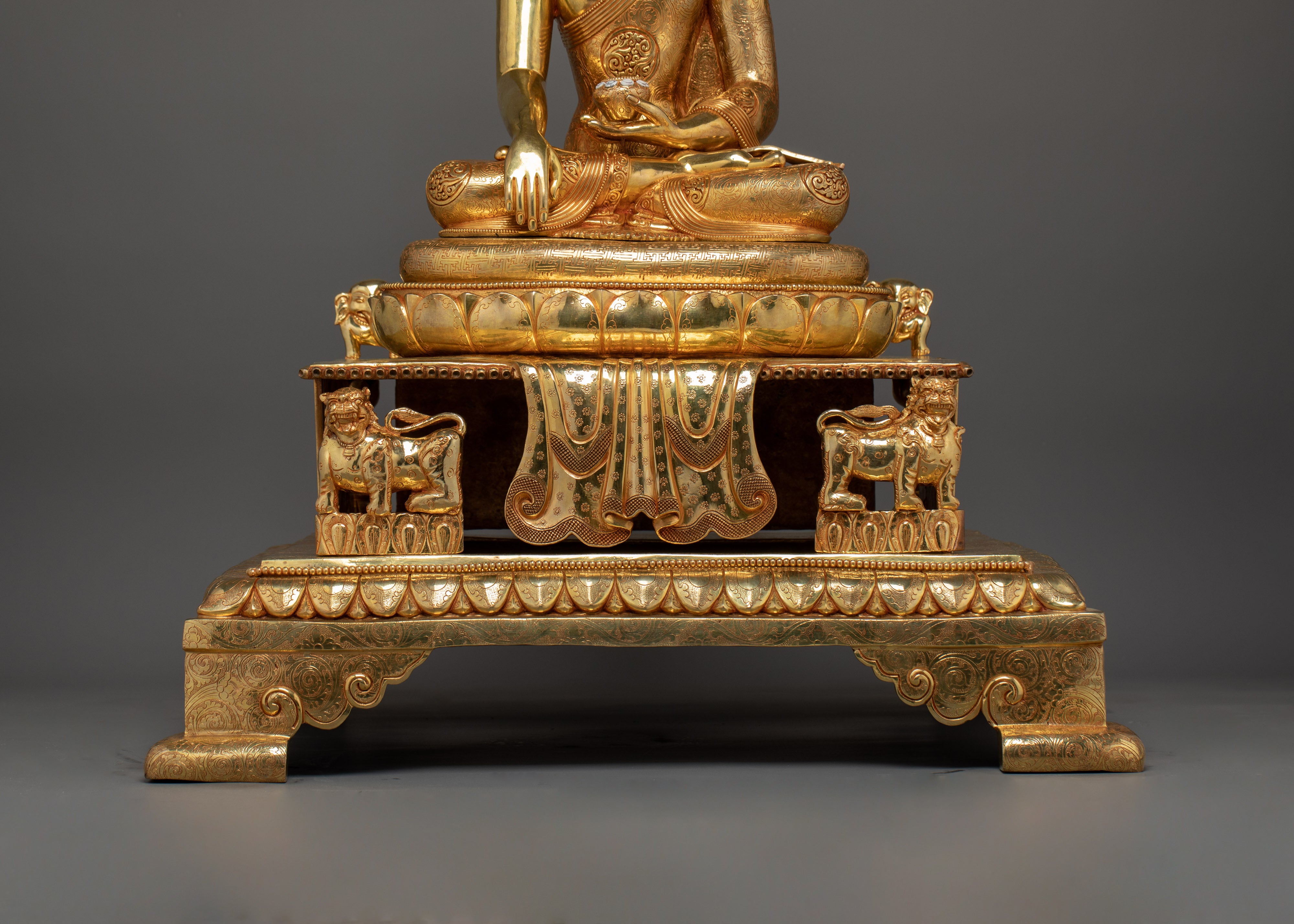 Flawlessly Carved Shakyamuni Buddha with throne Statue | Enlightened Dharma Buddha