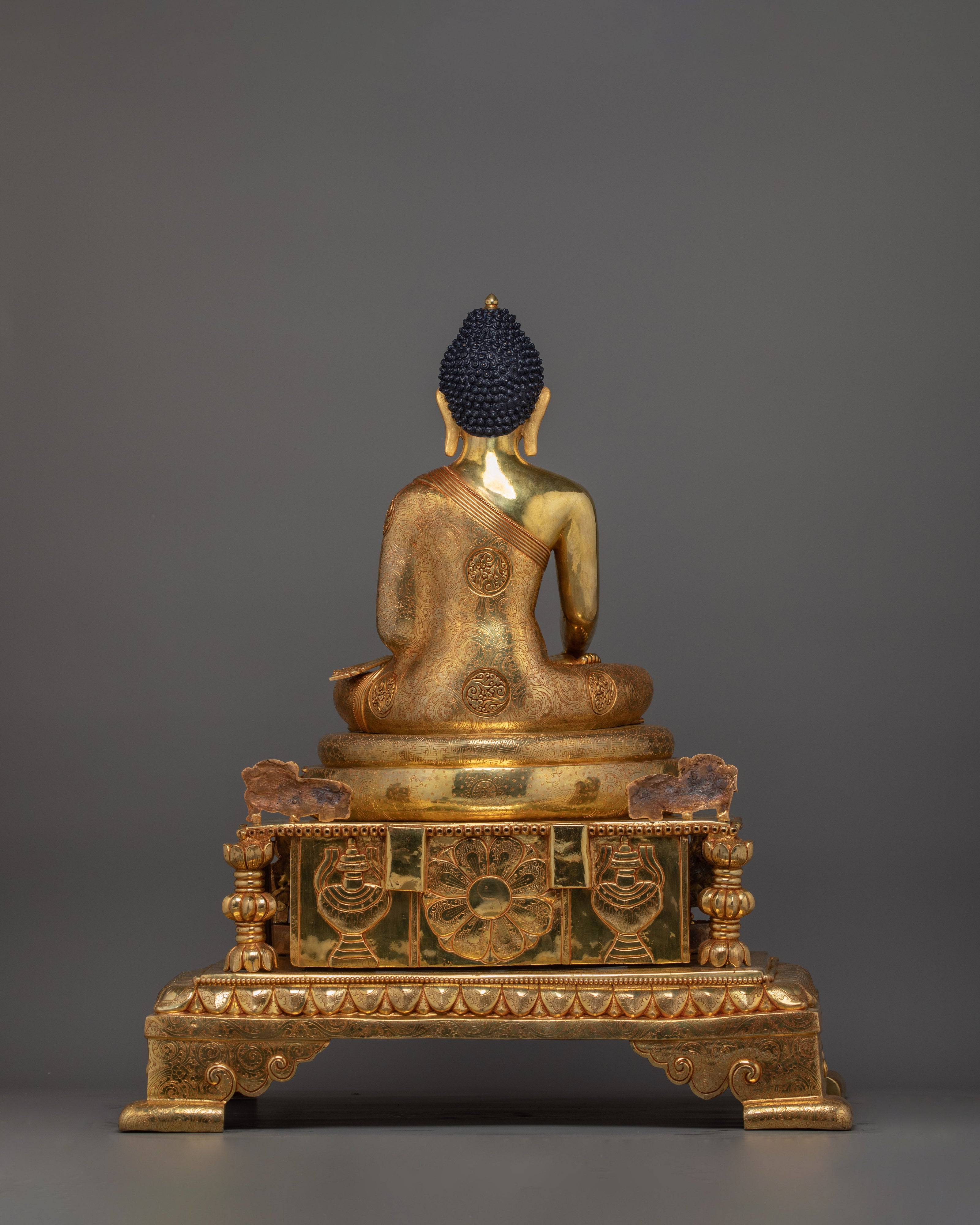 Flawlessly Carved Shakyamuni Buddha with throne Statue | Enlightened Dharma Buddha