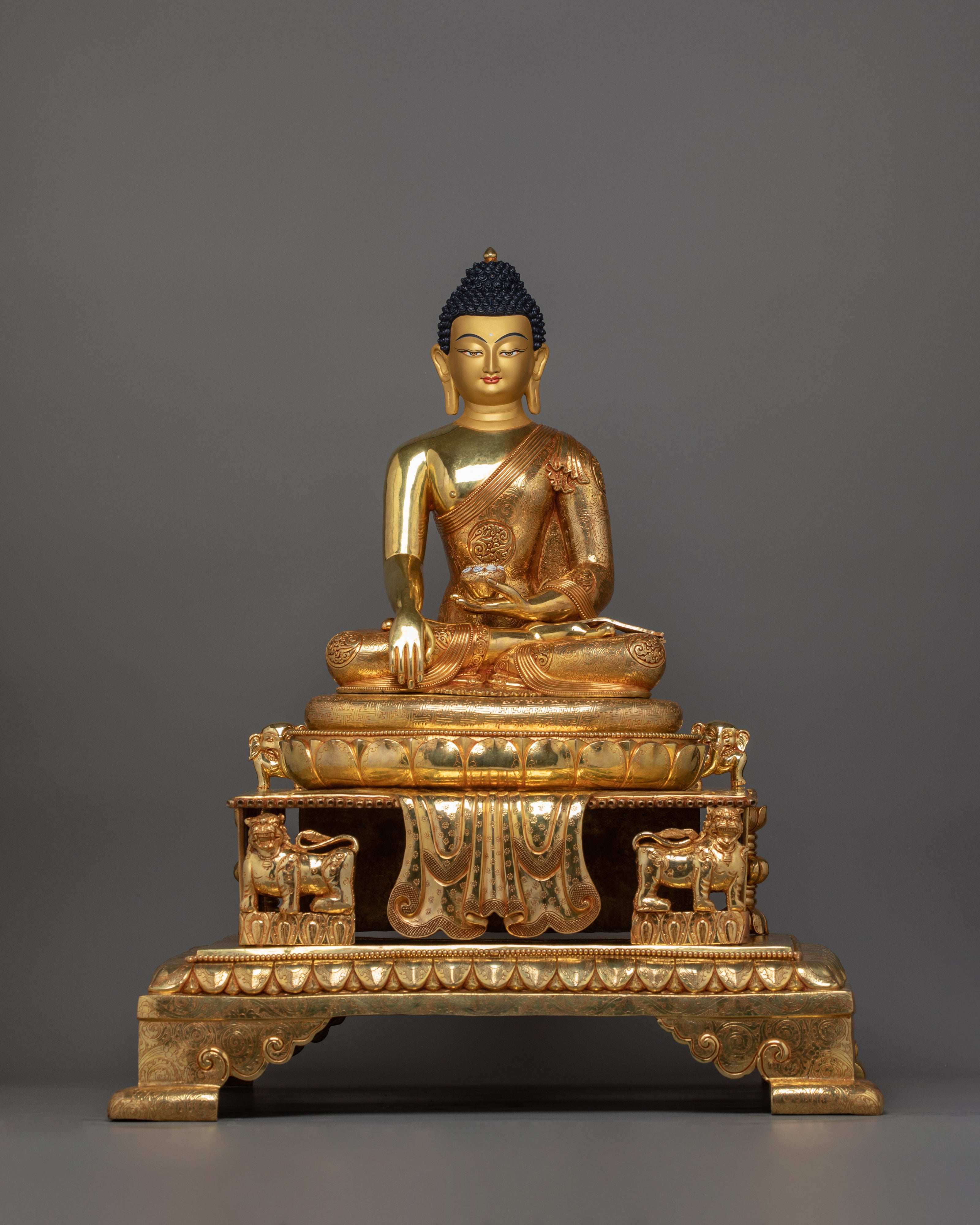 Flawlessly Carved Shakyamuni Buddha with throne Statue | Enlightened Dharma Buddha