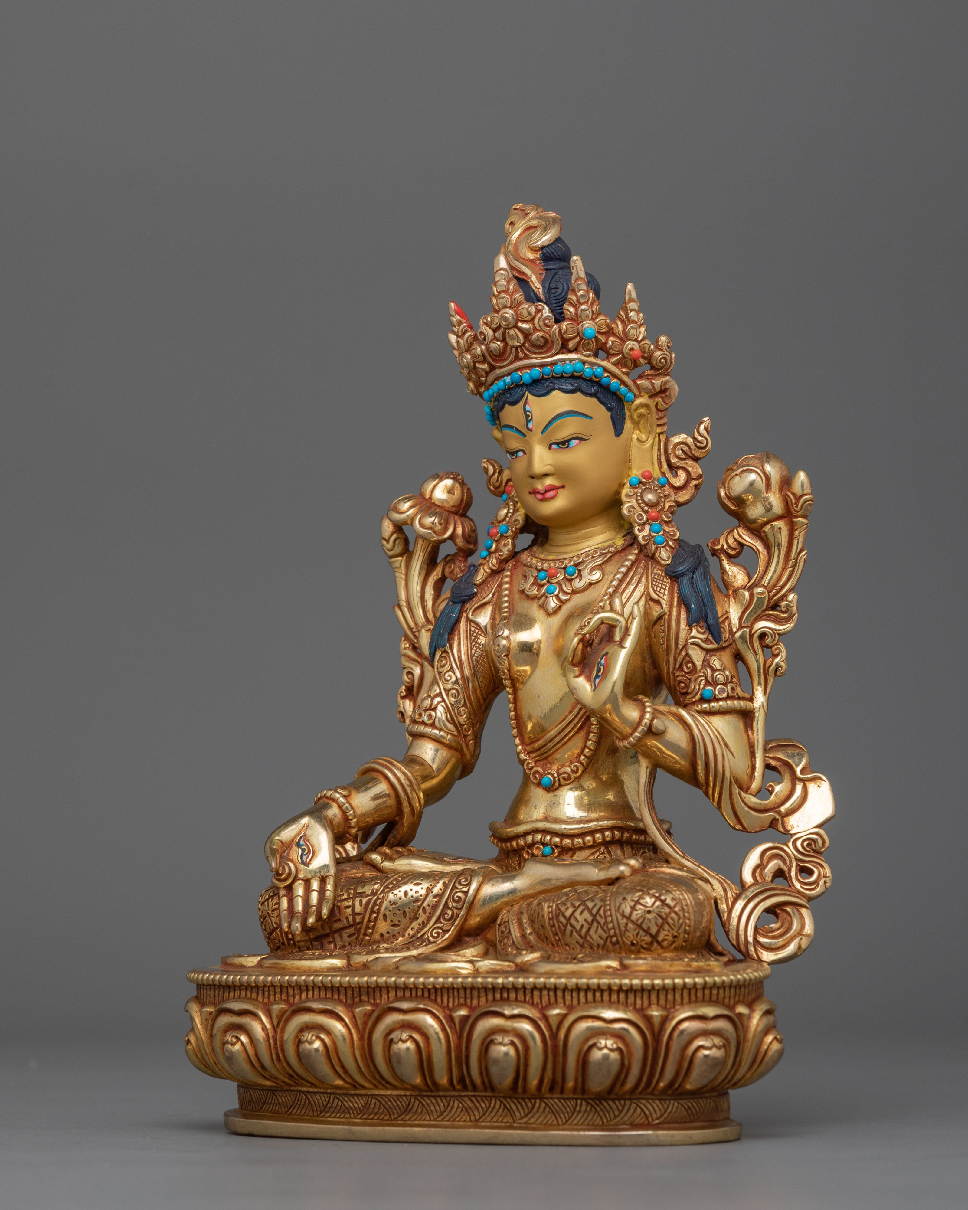 24K Gold Gilded Wisdom White Tara | Emblem of Healing and Longevity