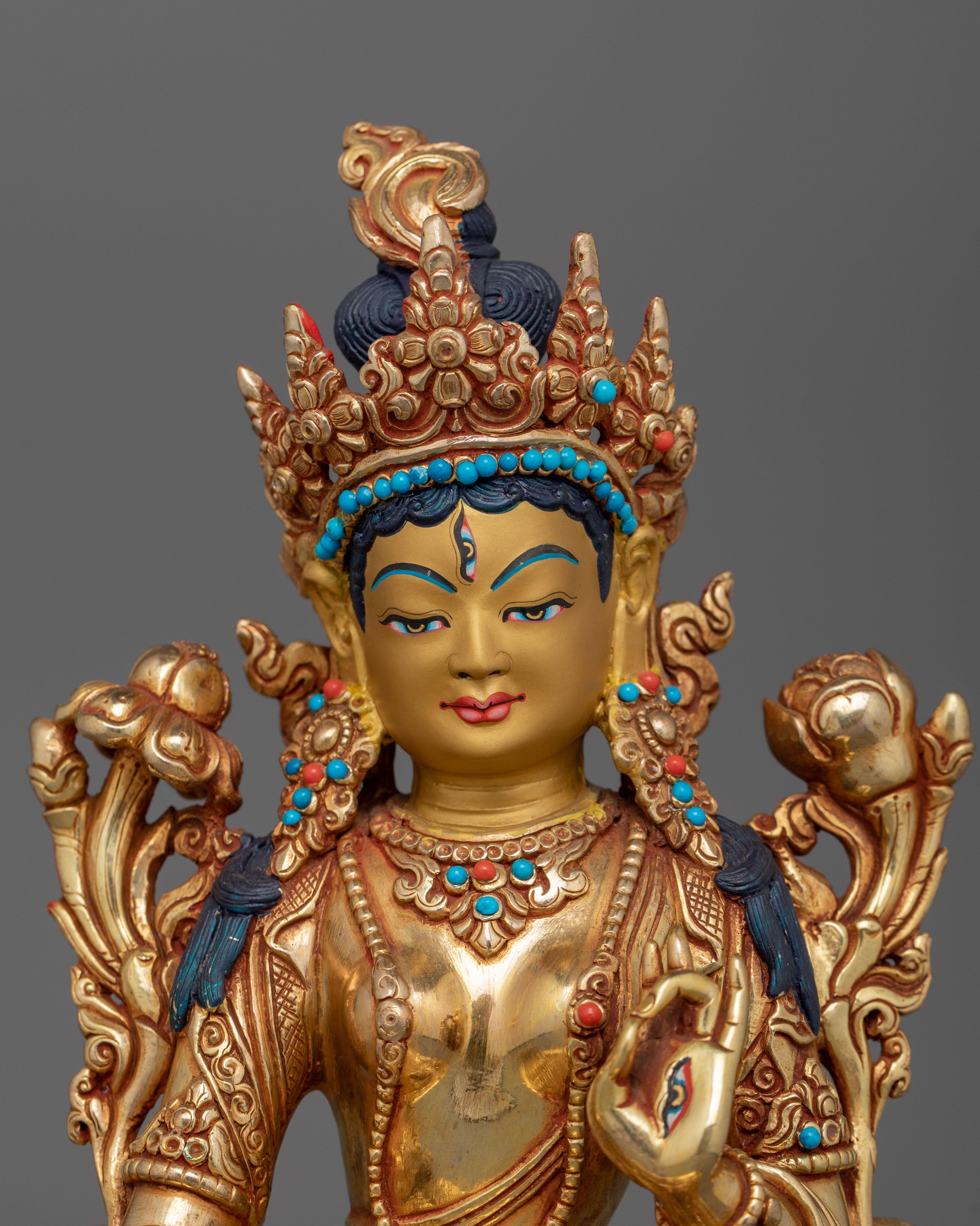 24K Gold Gilded Wisdom White Tara | Emblem of Healing and Longevity