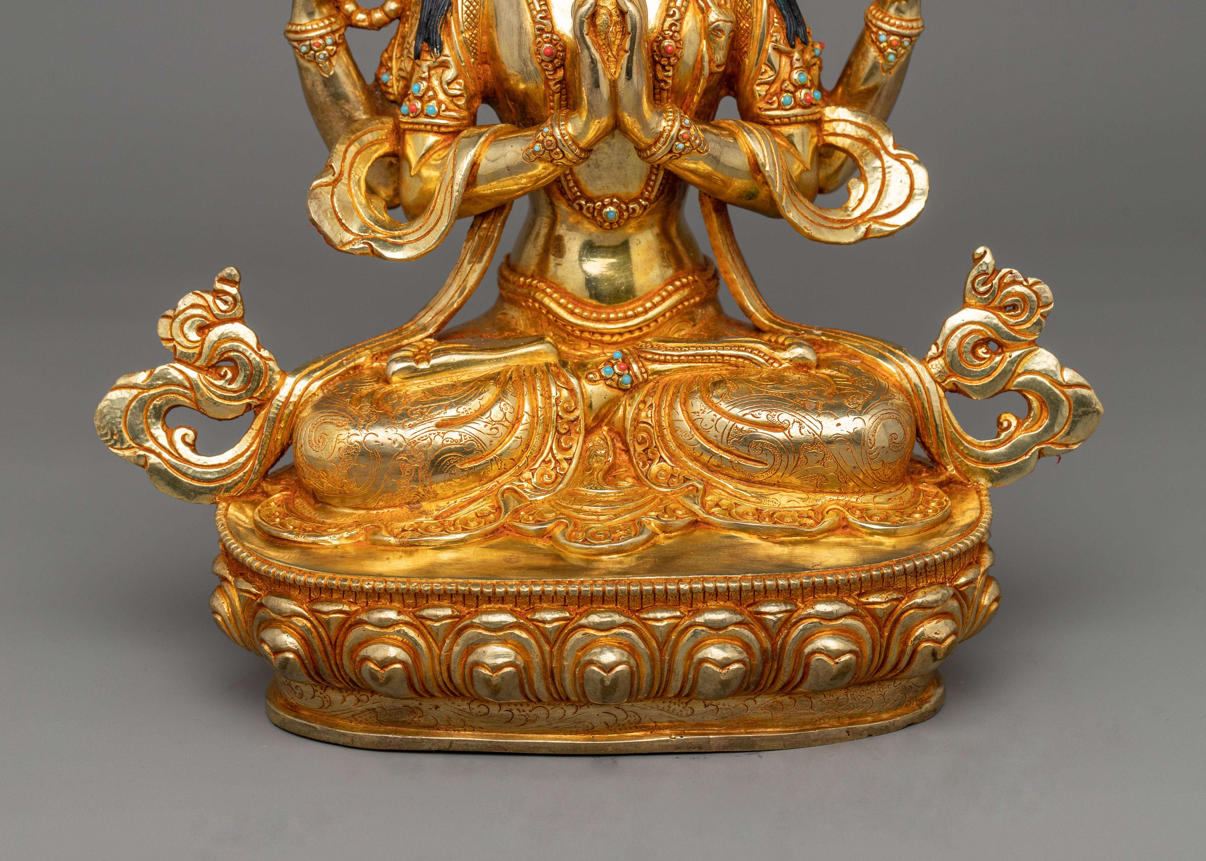 24K Gold Gilded Lord Chenrezig Statue | Symbol of Infinite Compassion