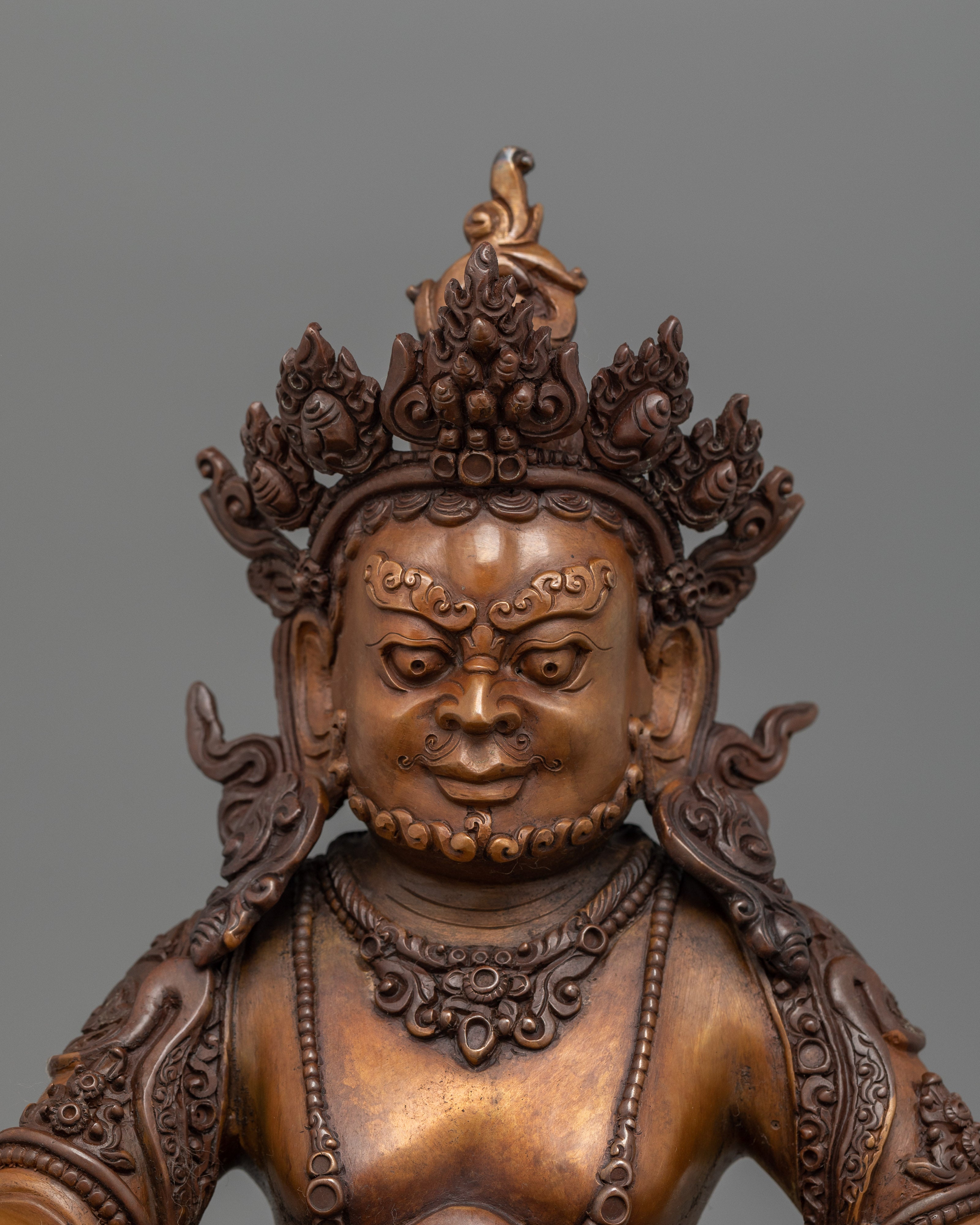 Handicraft Dzambhala Statue with Mongoose | Oxidized Copper Buddhist Artwork