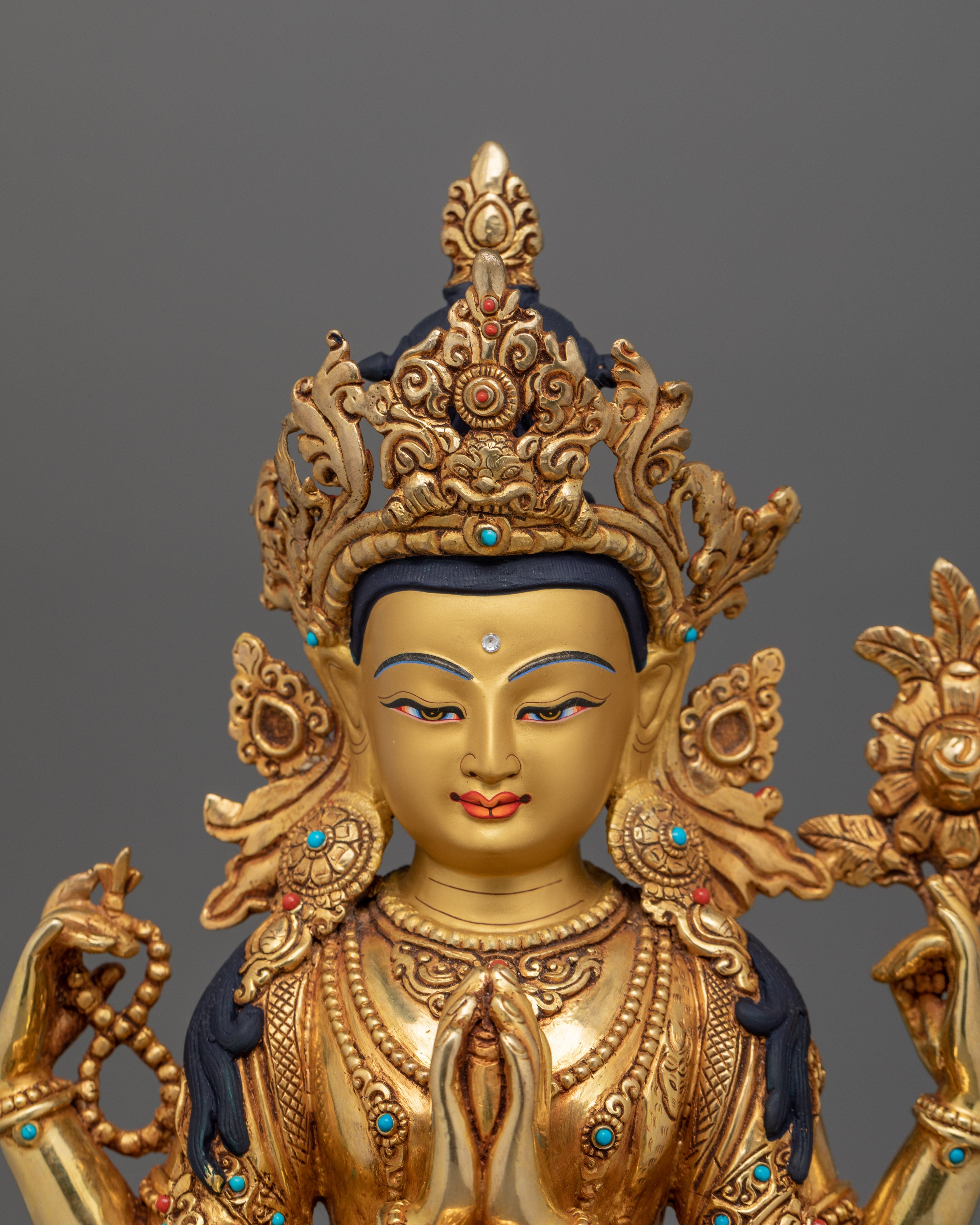 Symbol of Compassion Chenrezig Bodhisattva Statue | Four-Armed Deity Sculpture