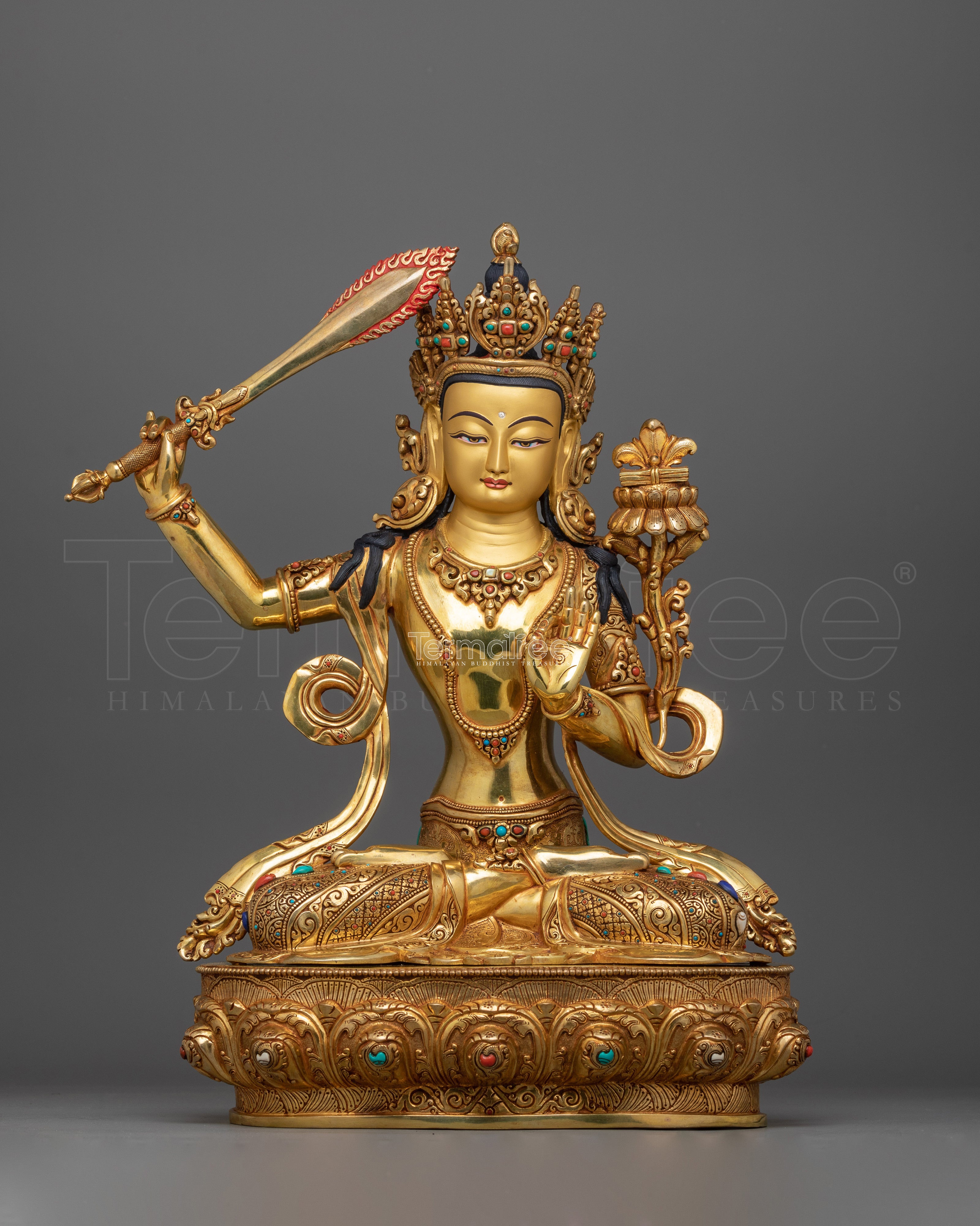 Himalayan Art of Manjushri Bodhisattva Statue | Embodiment of Wisdom and Clarity