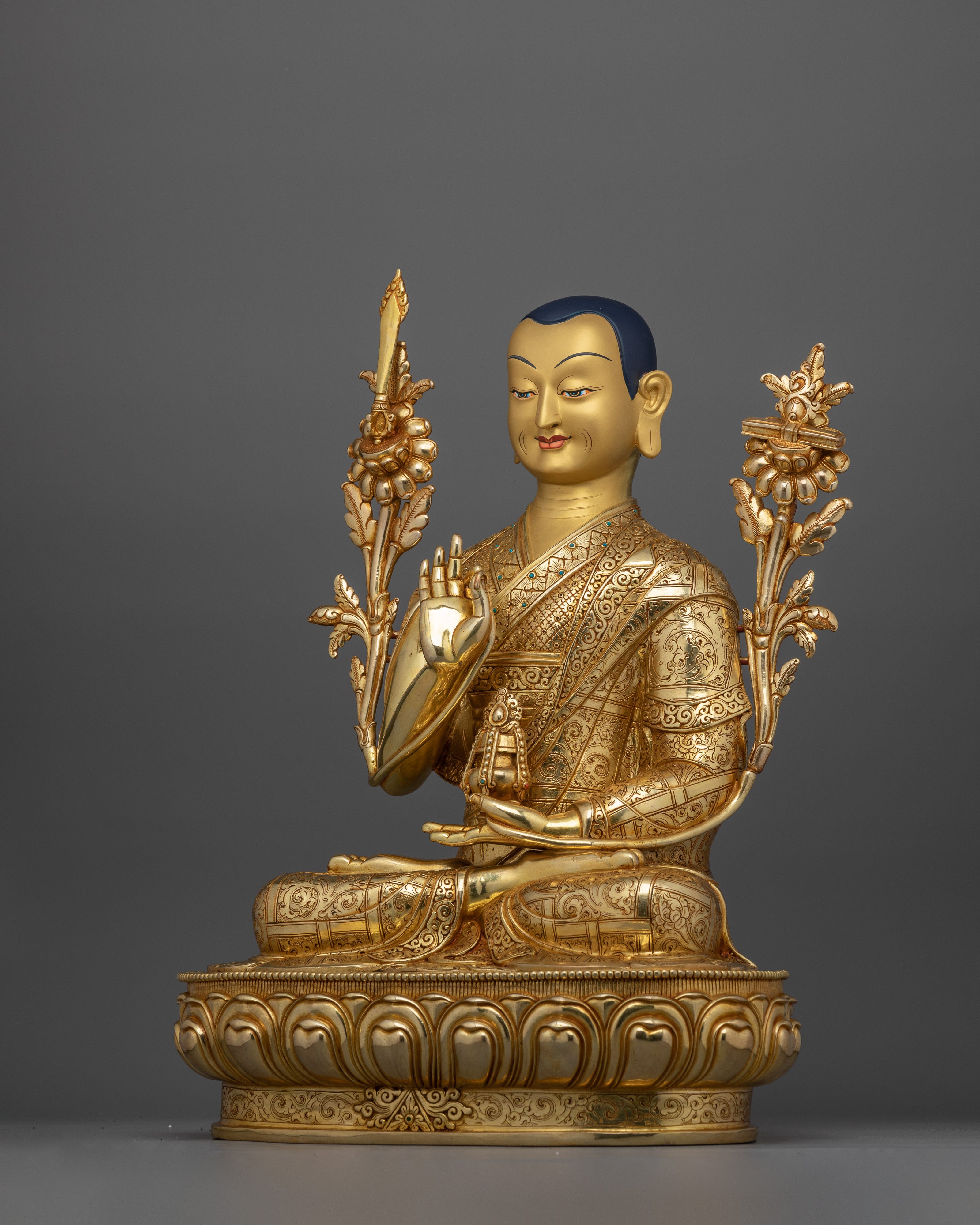 Handcrafted Tsongkhapa Buddhist Master Statue | 24K Gold Gilded Copper Artwork