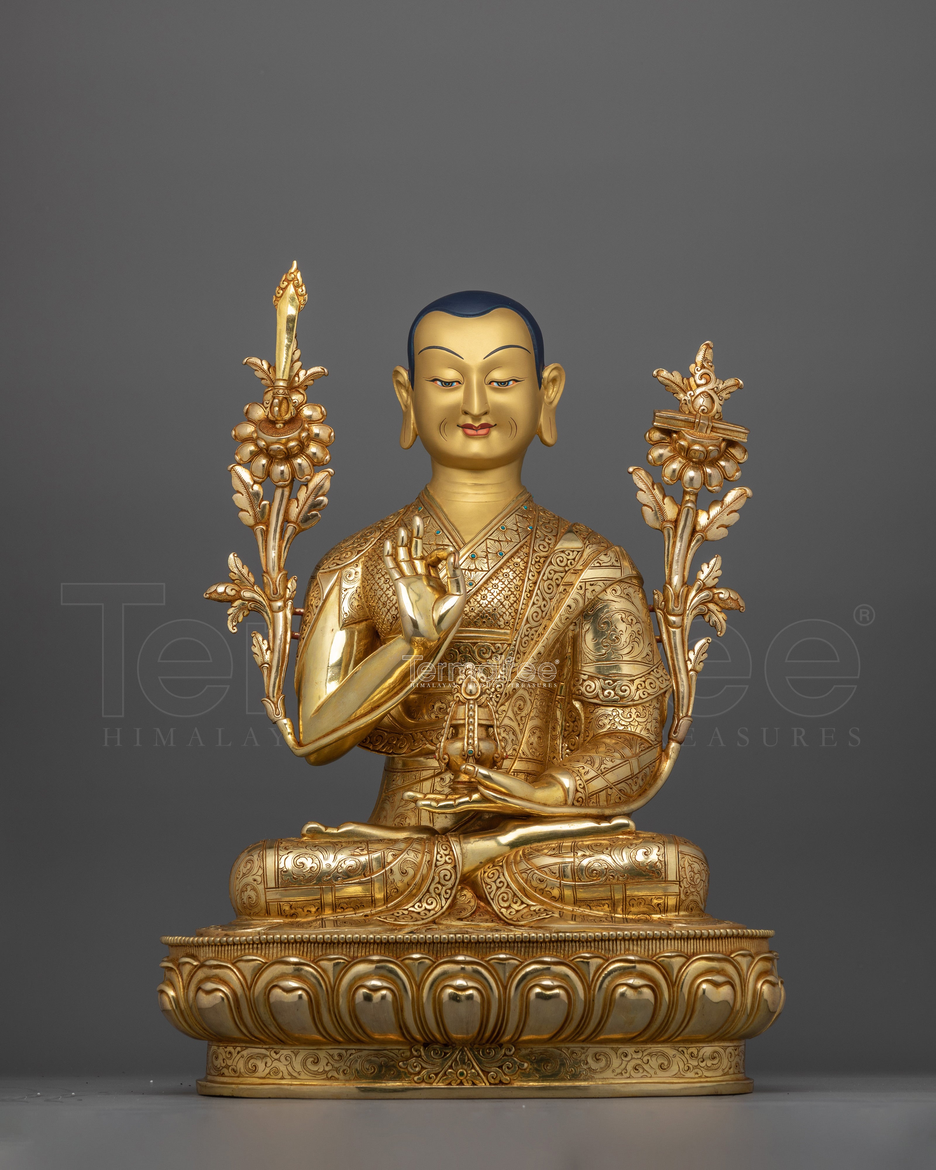 Handcrafted Tsongkhapa Buddhist Master Statue | 24K Gold Gilded Copper Artwork