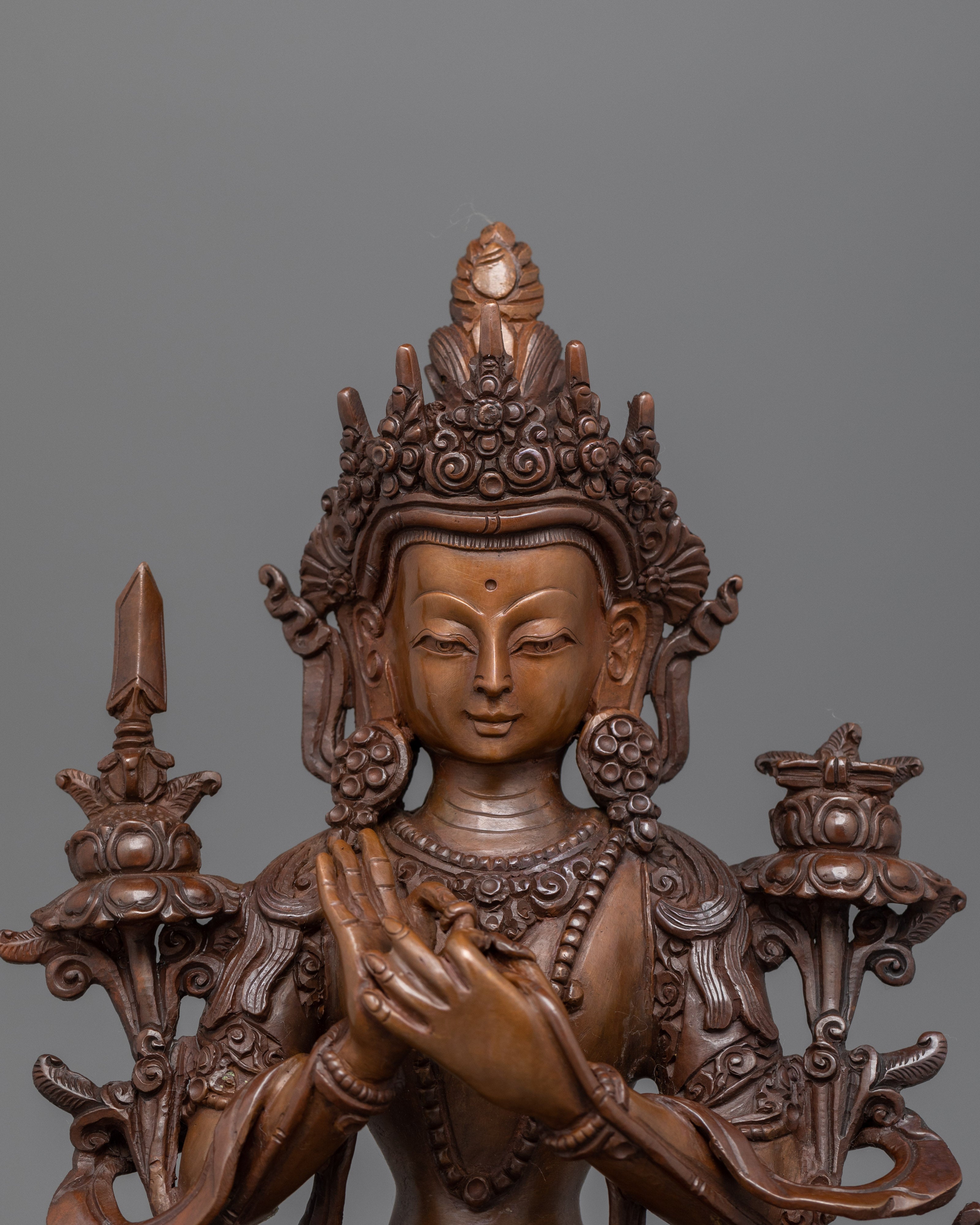 Spiritual Wisdom Figure of Bodhisattva Manjushri | Handcrafted Meditation and Study Decor