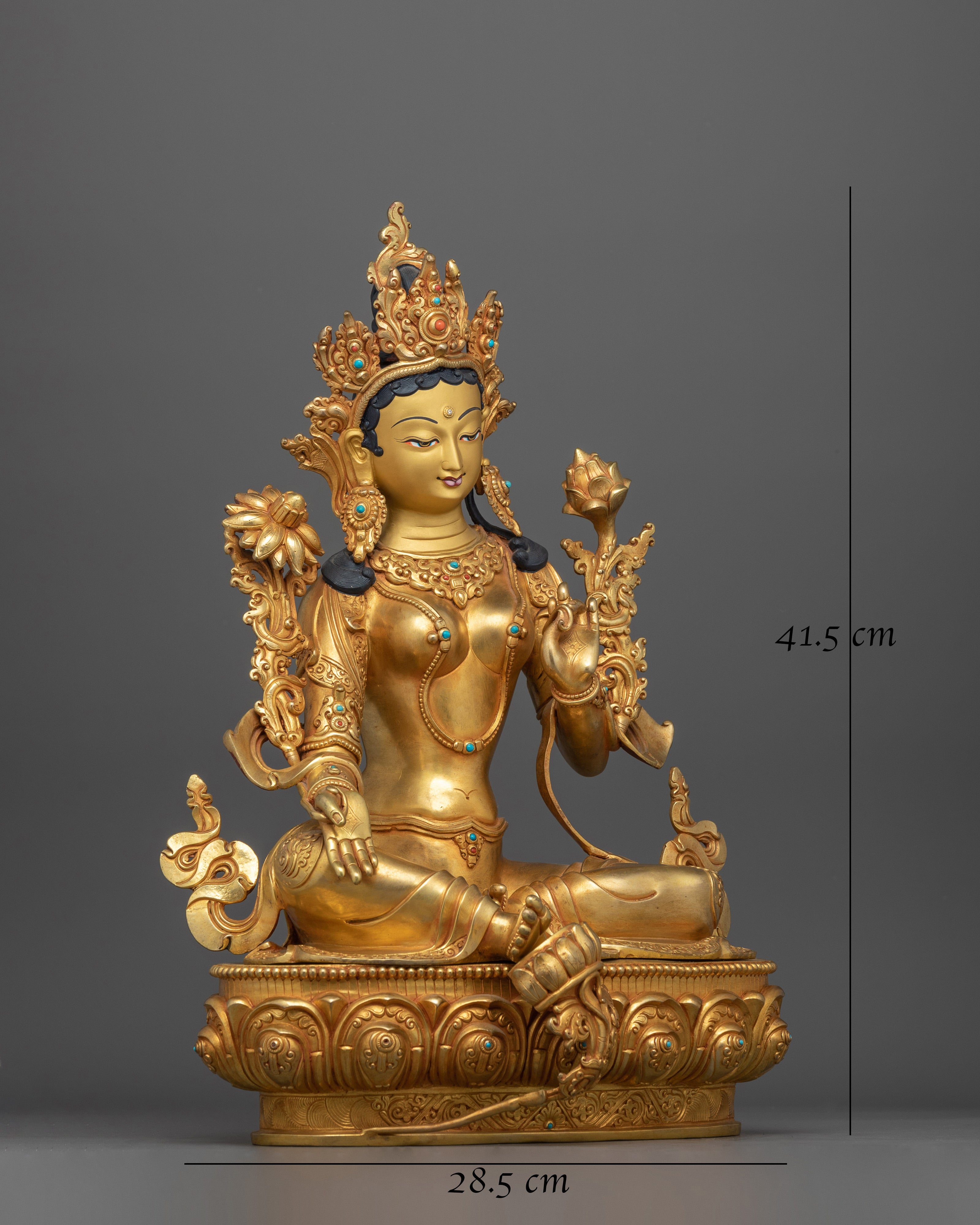 Tibetan Buddhism Green Tara 24K Gold Copper Figure | Mother of Liberation Art