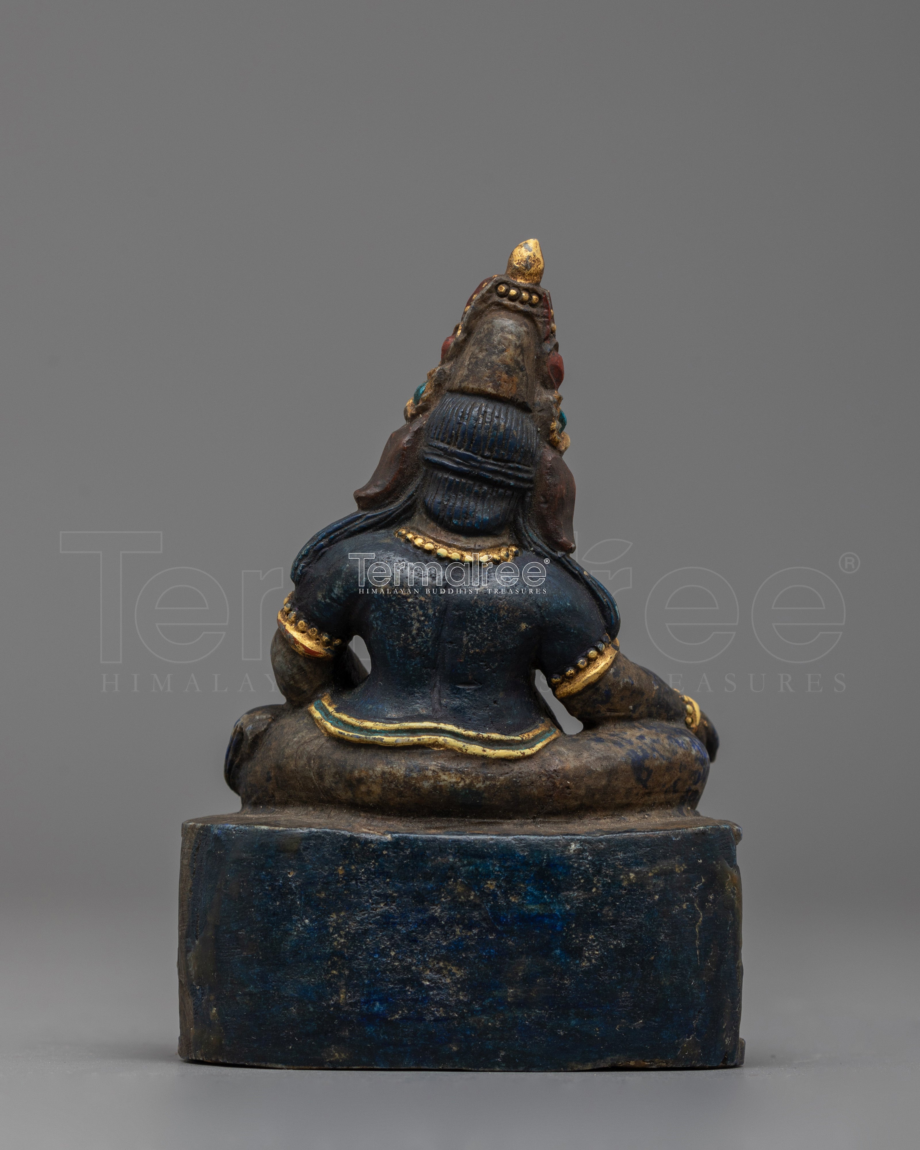 Dzambhala Lapis Statue for Shrine | Prosperity Buddha with Gold Face Paint