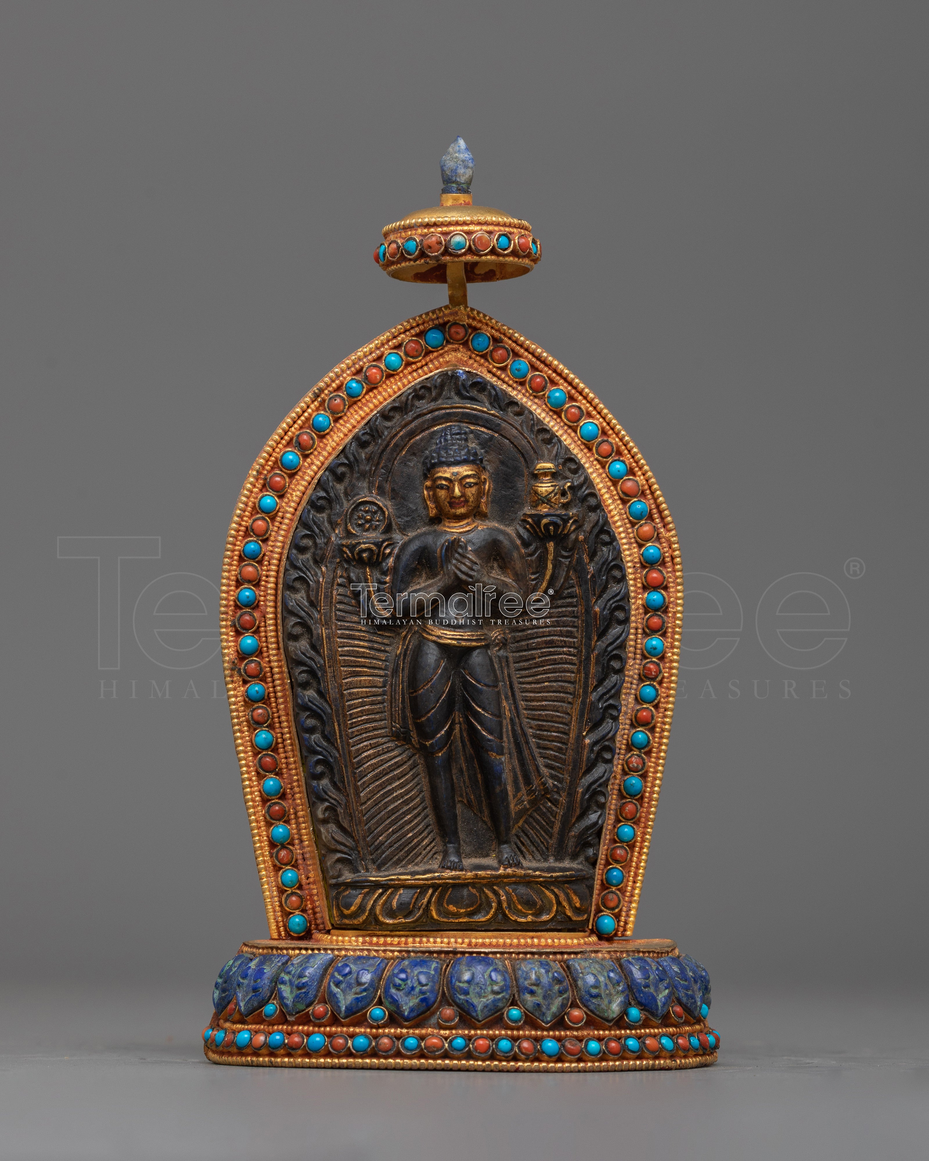 Future Buddha Maitreya Sculpture | Lapis Stone and Gold Art