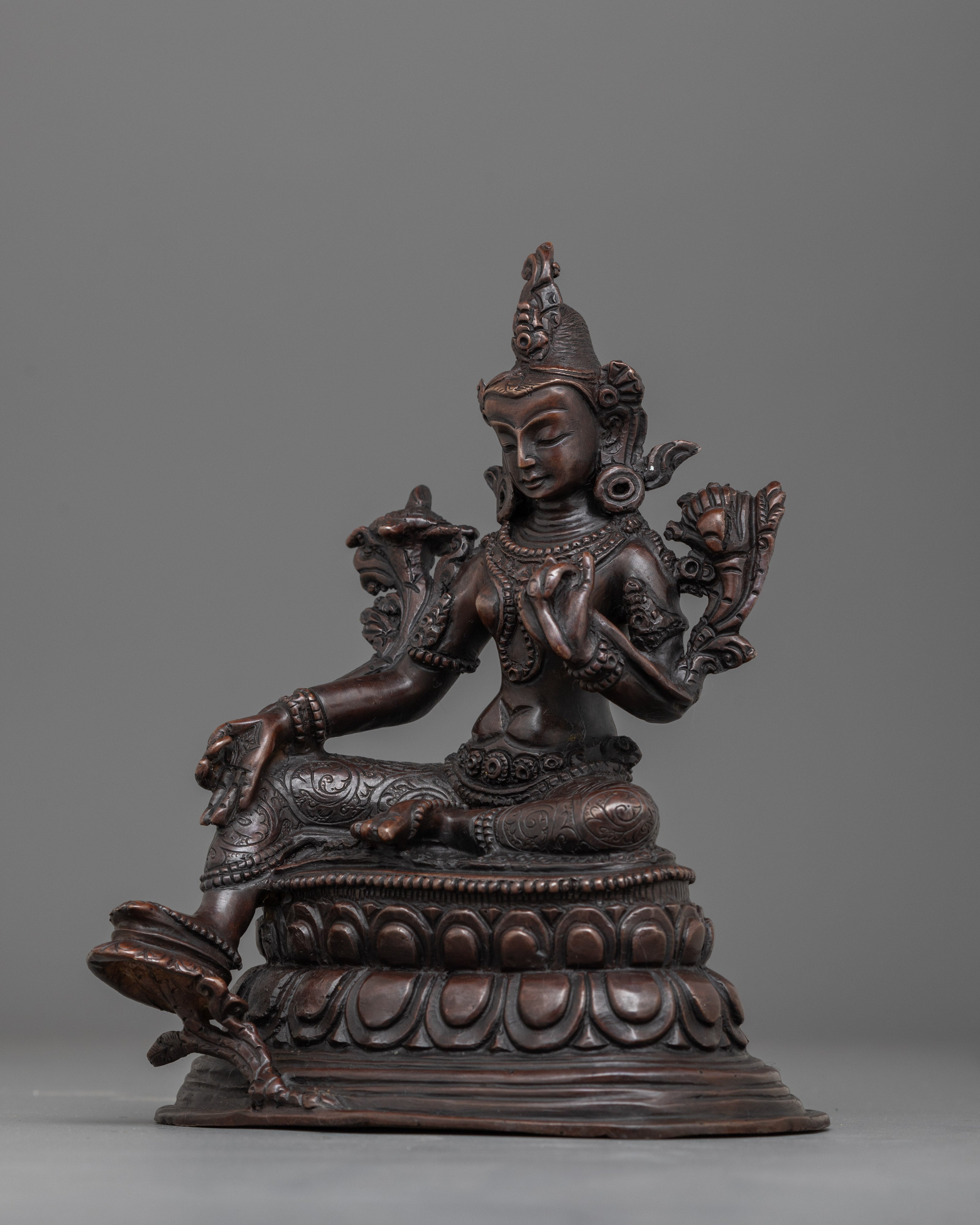 Tranquil Oxidized Green Tara Statue | Mother of Liberation