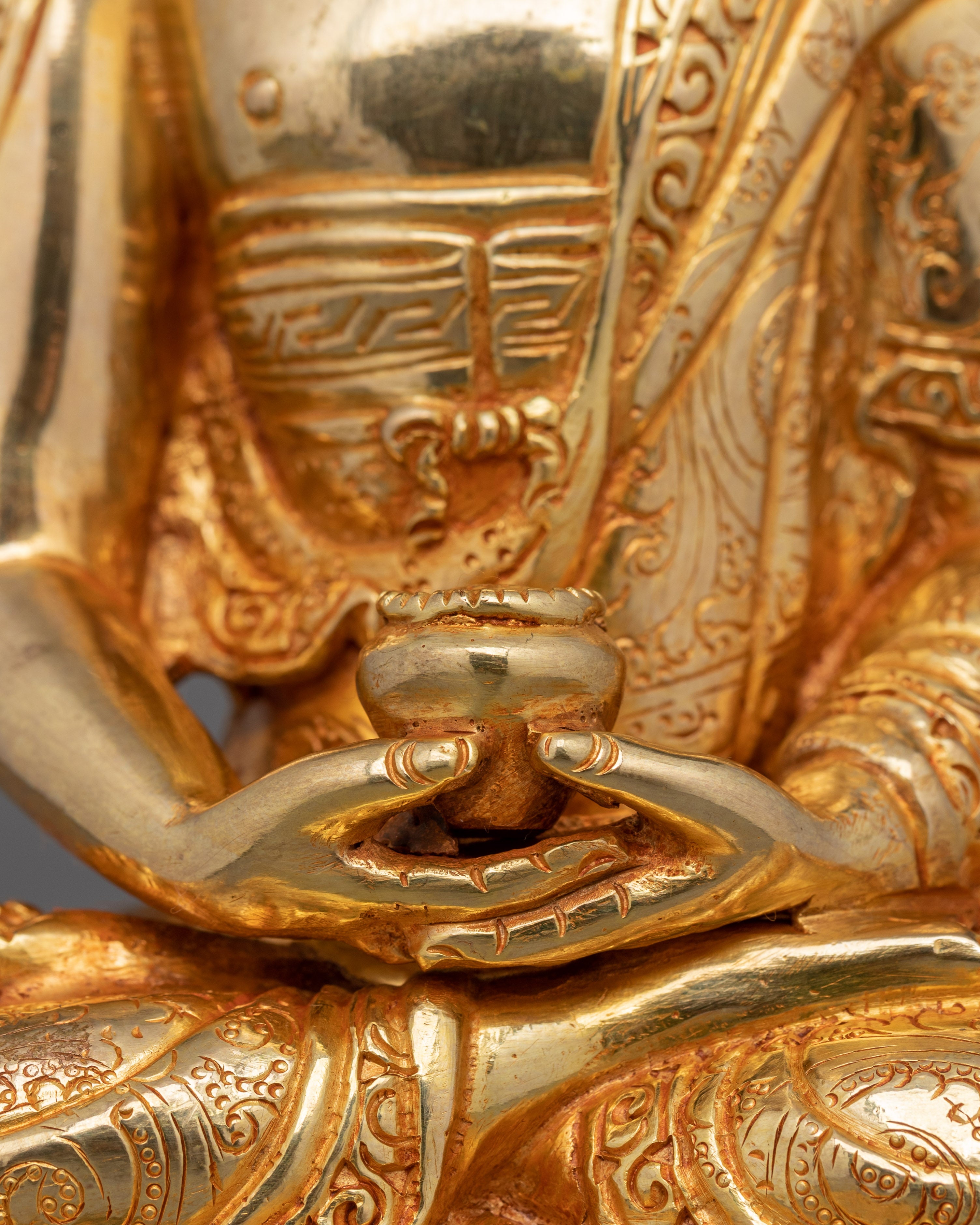 Spitritual Namo Amitabha Buddha Statue | 24K Gold Gilded Copper Sculpture