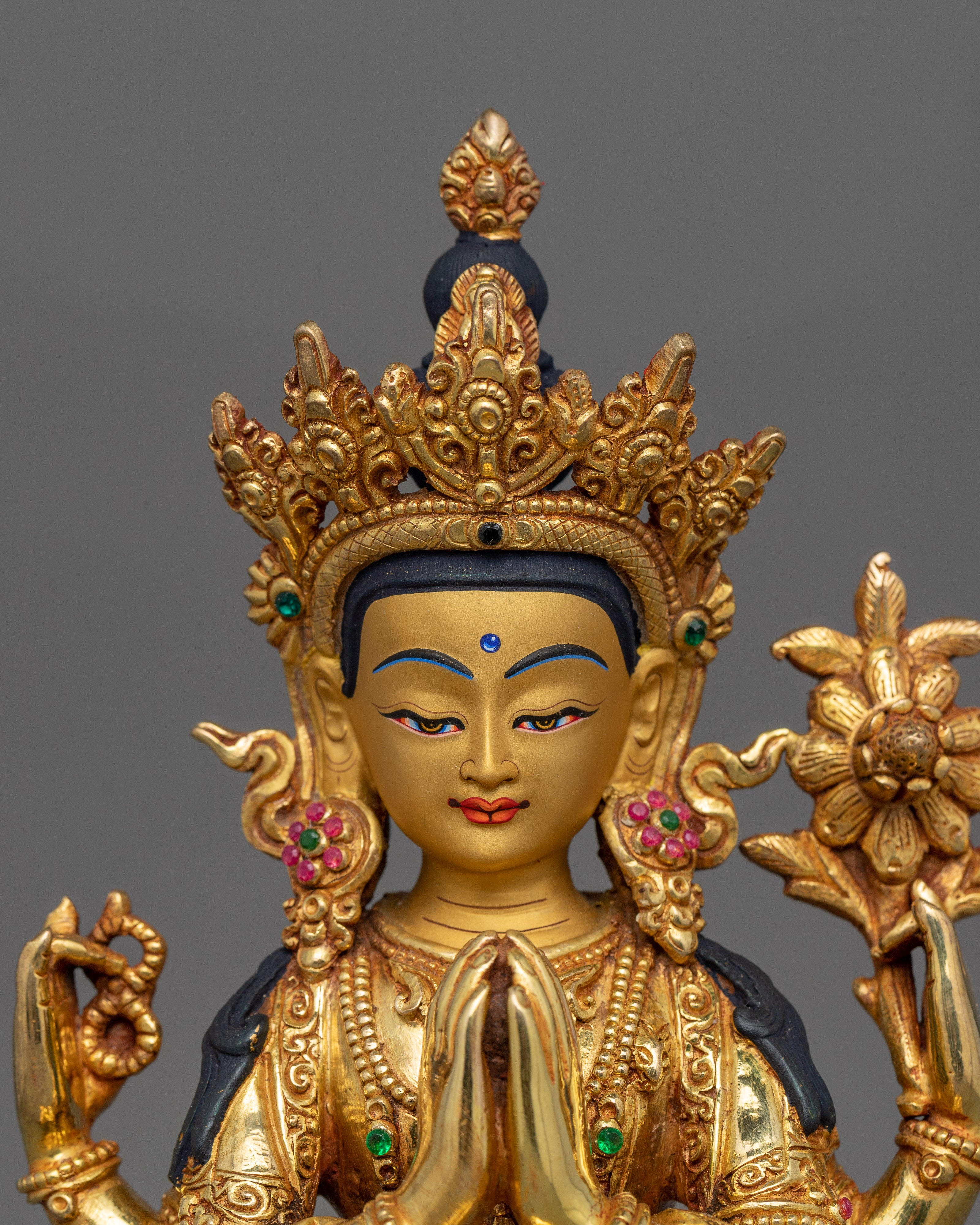 Four-Armed Chenrezig Guan Yin Figurine | Sculpture of Compassion, Mercy, and Love