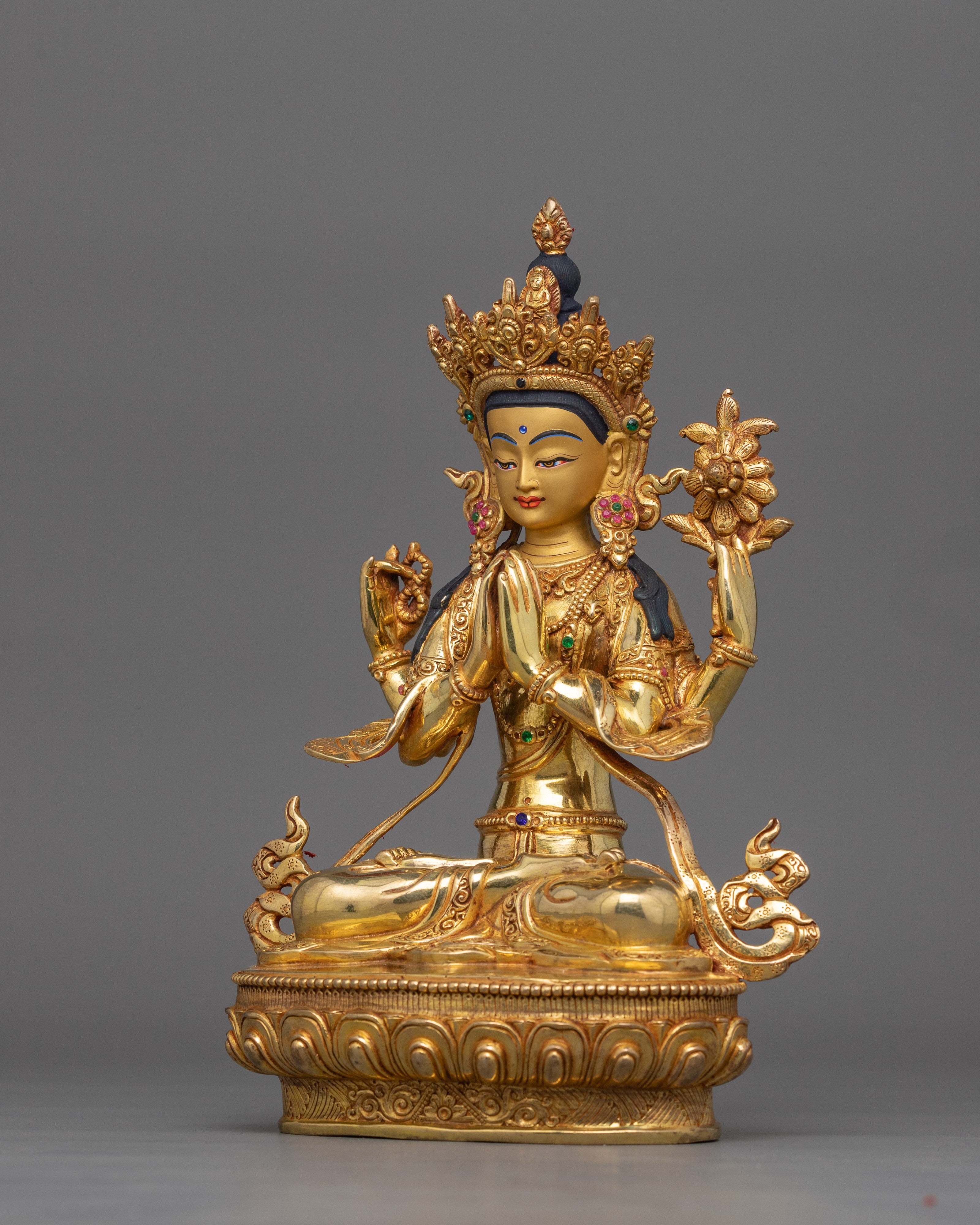 Four-Armed Chenrezig Guan Yin Figurine | Sculpture of Compassion, Mercy, and Love