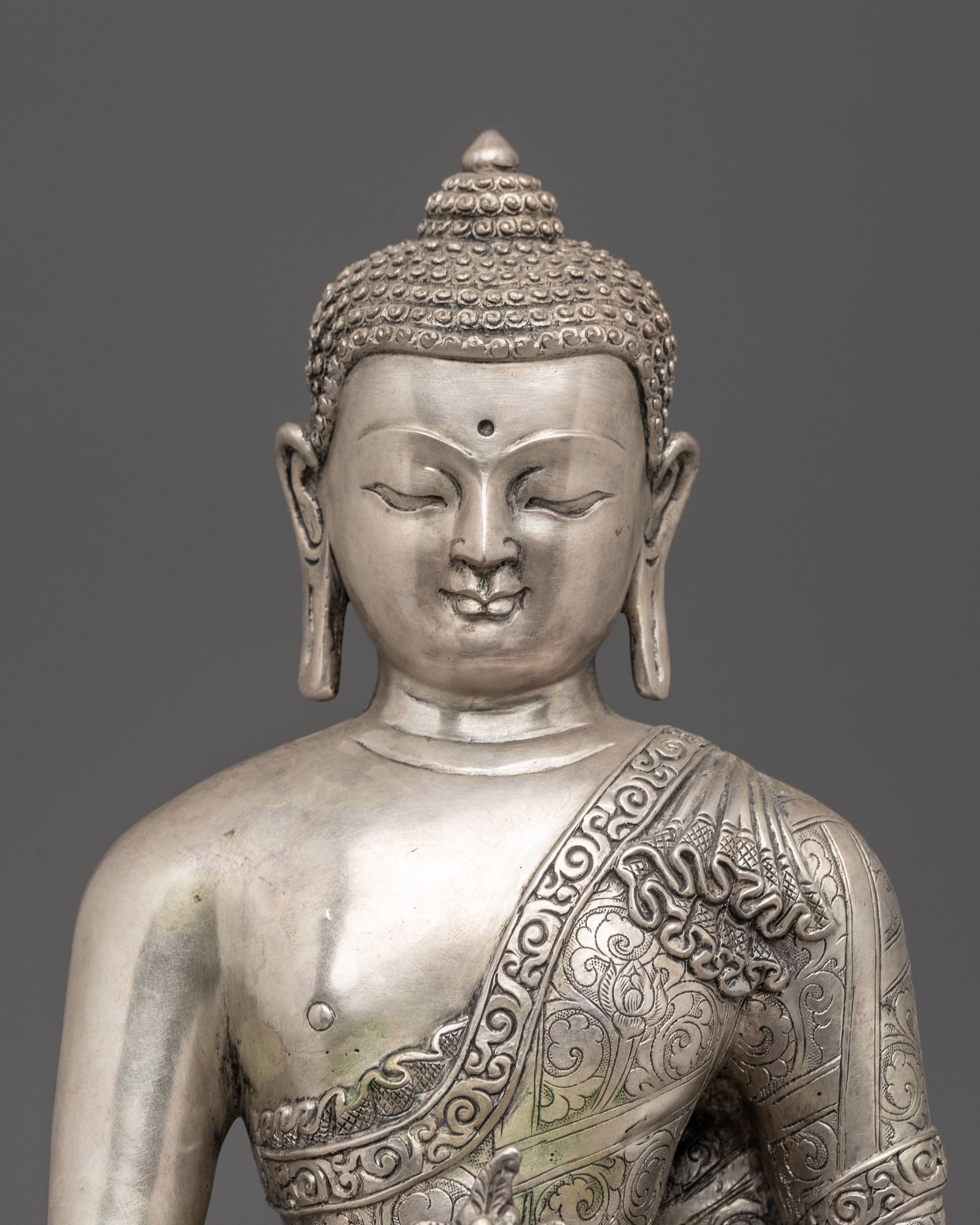 Silver-Plated Statue of Medicine Buddha | Healing Deity