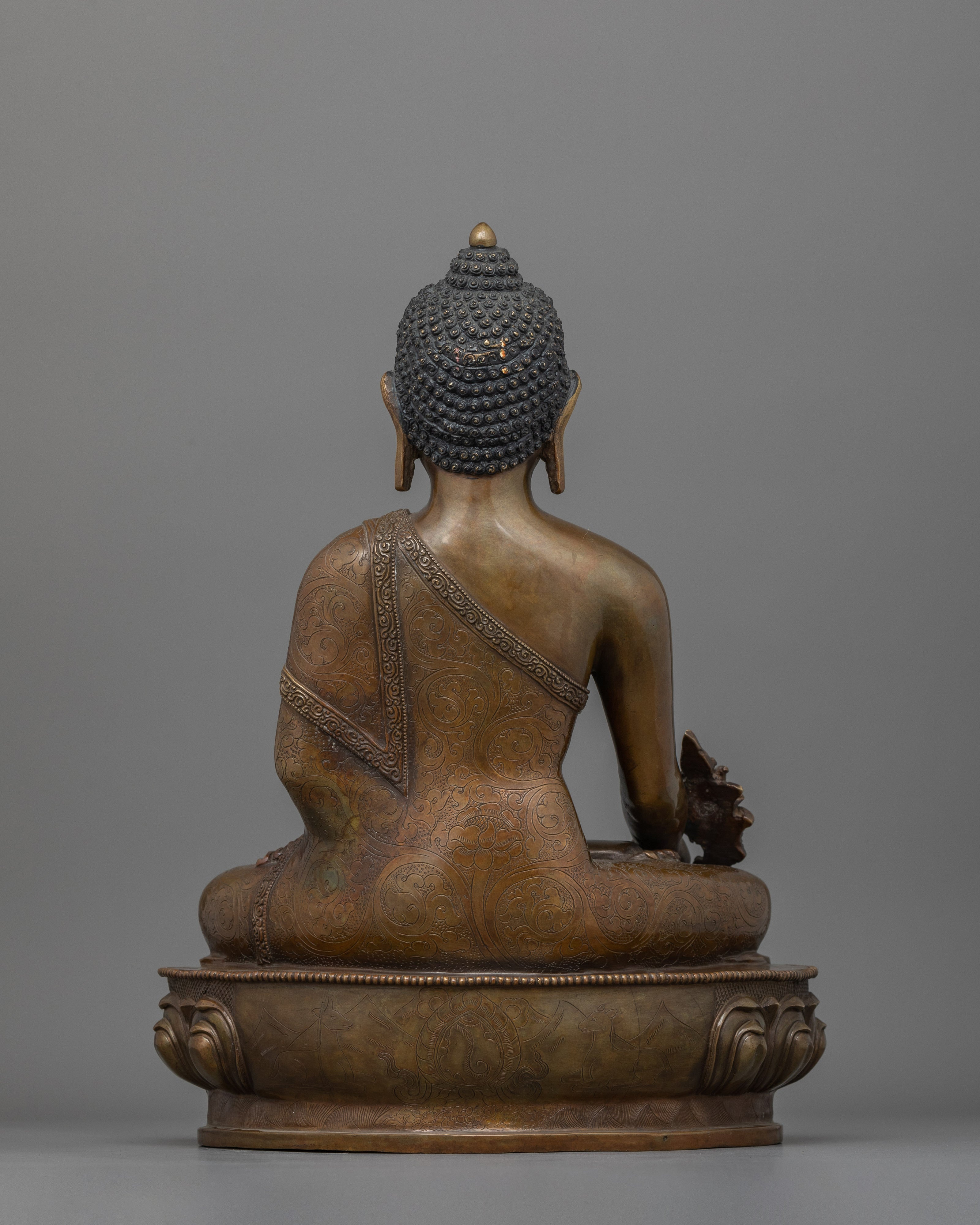 Serene Medicine Buddha Statue for Altar | Handcrafted Oxidized Copper Artwork