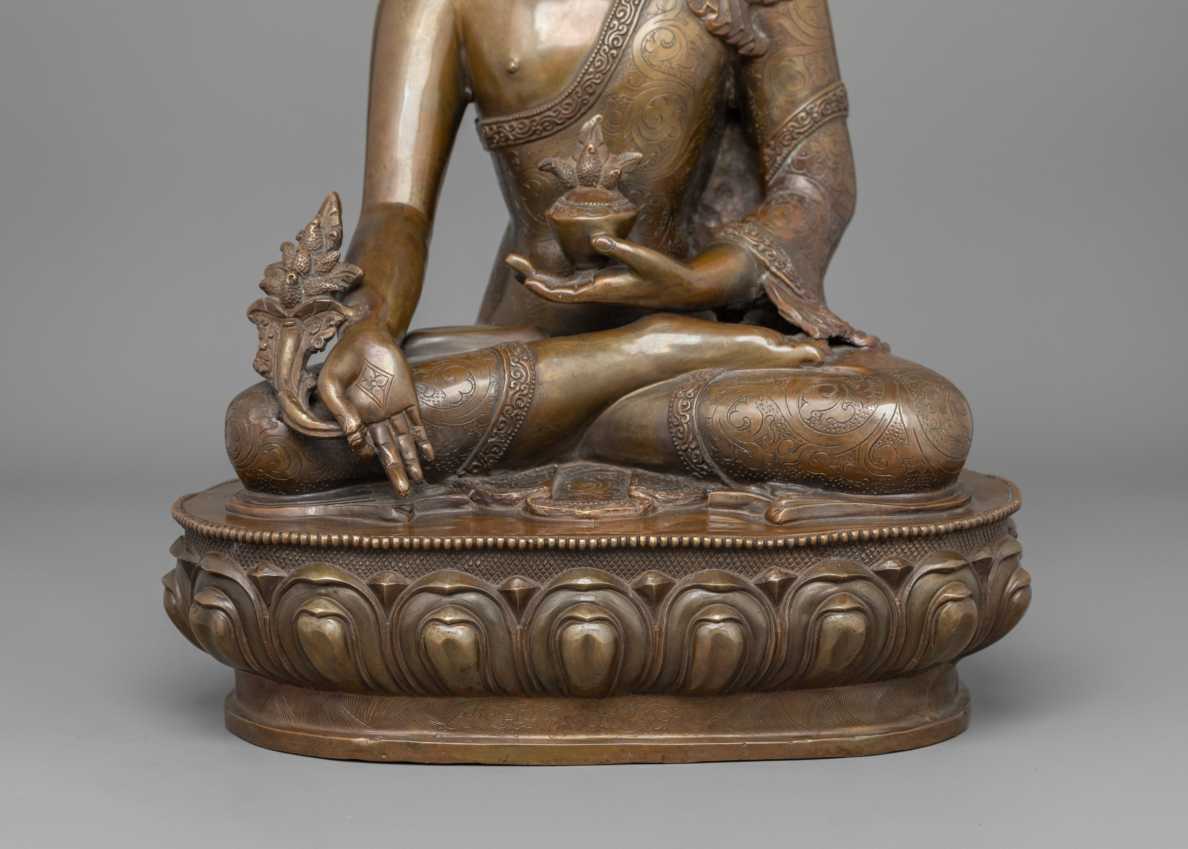 Serene Medicine Buddha Statue for Altar | Handcrafted Oxidized Copper Artwork
