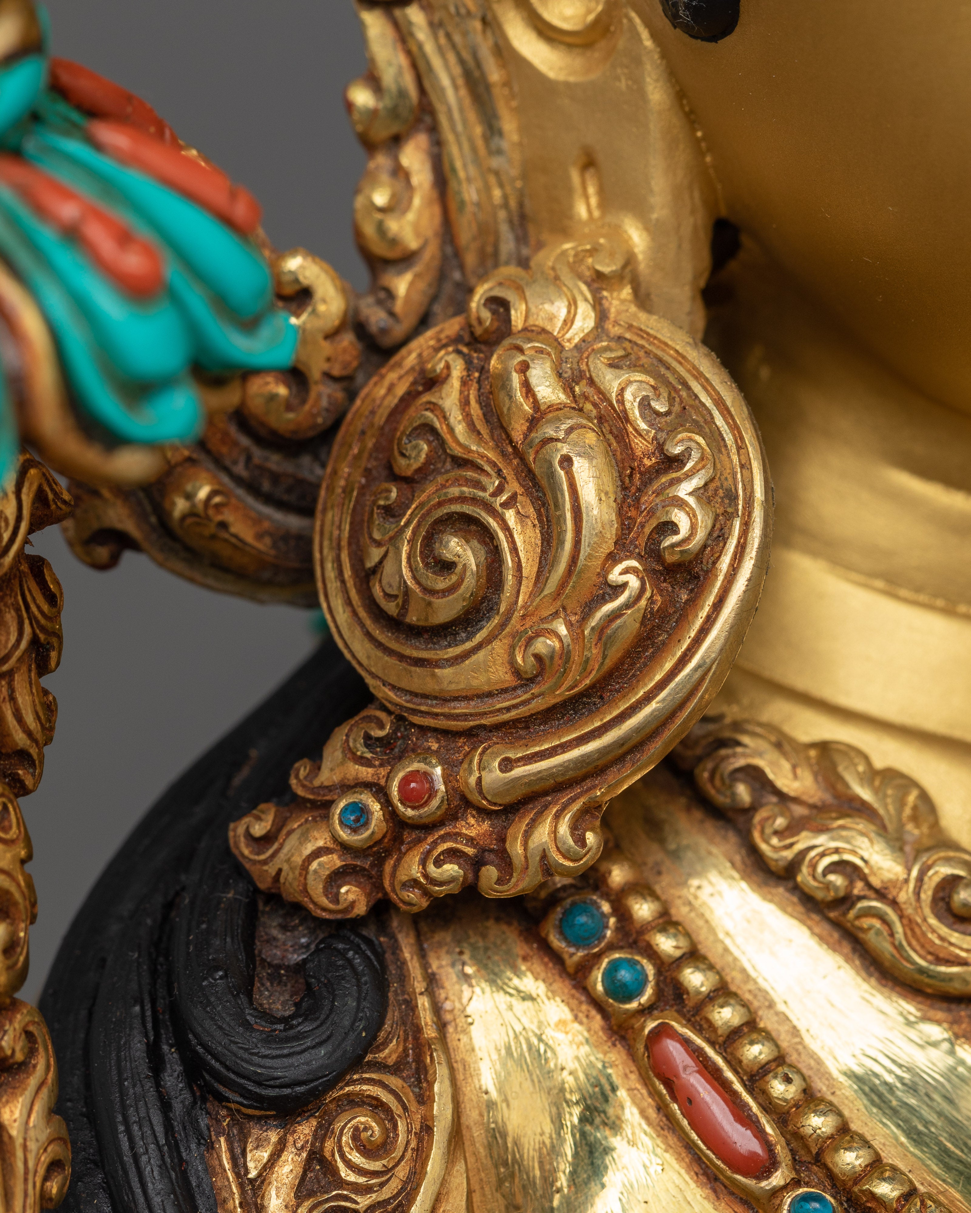 Green Tara Pure Land Bodhisattva Sculpture | Handcrafted Statue with Gemstones