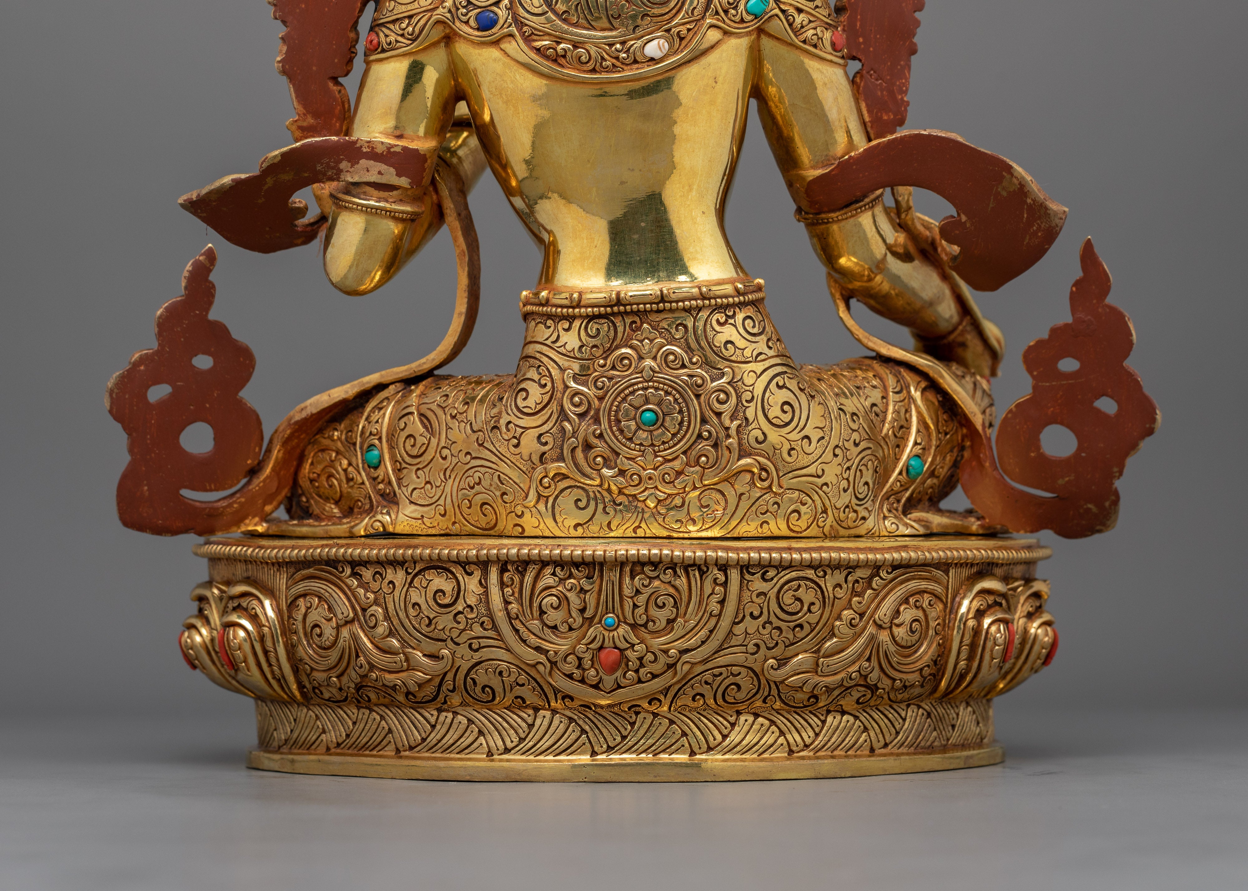 Green Tara Pure Land Bodhisattva Sculpture | Handcrafted Statue with Gemstones