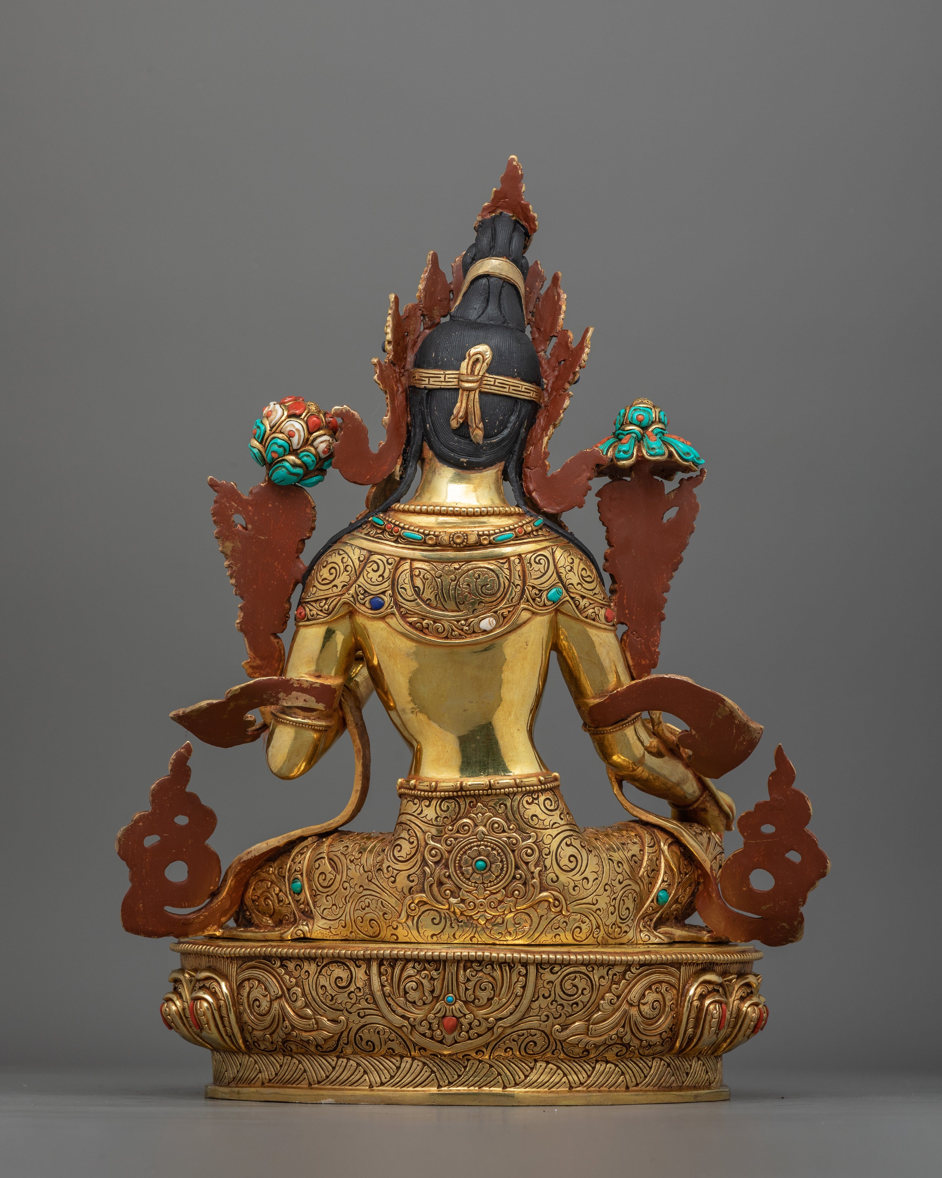 Green Tara Pure Land Bodhisattva Sculpture | Handcrafted Statue with Gemstones