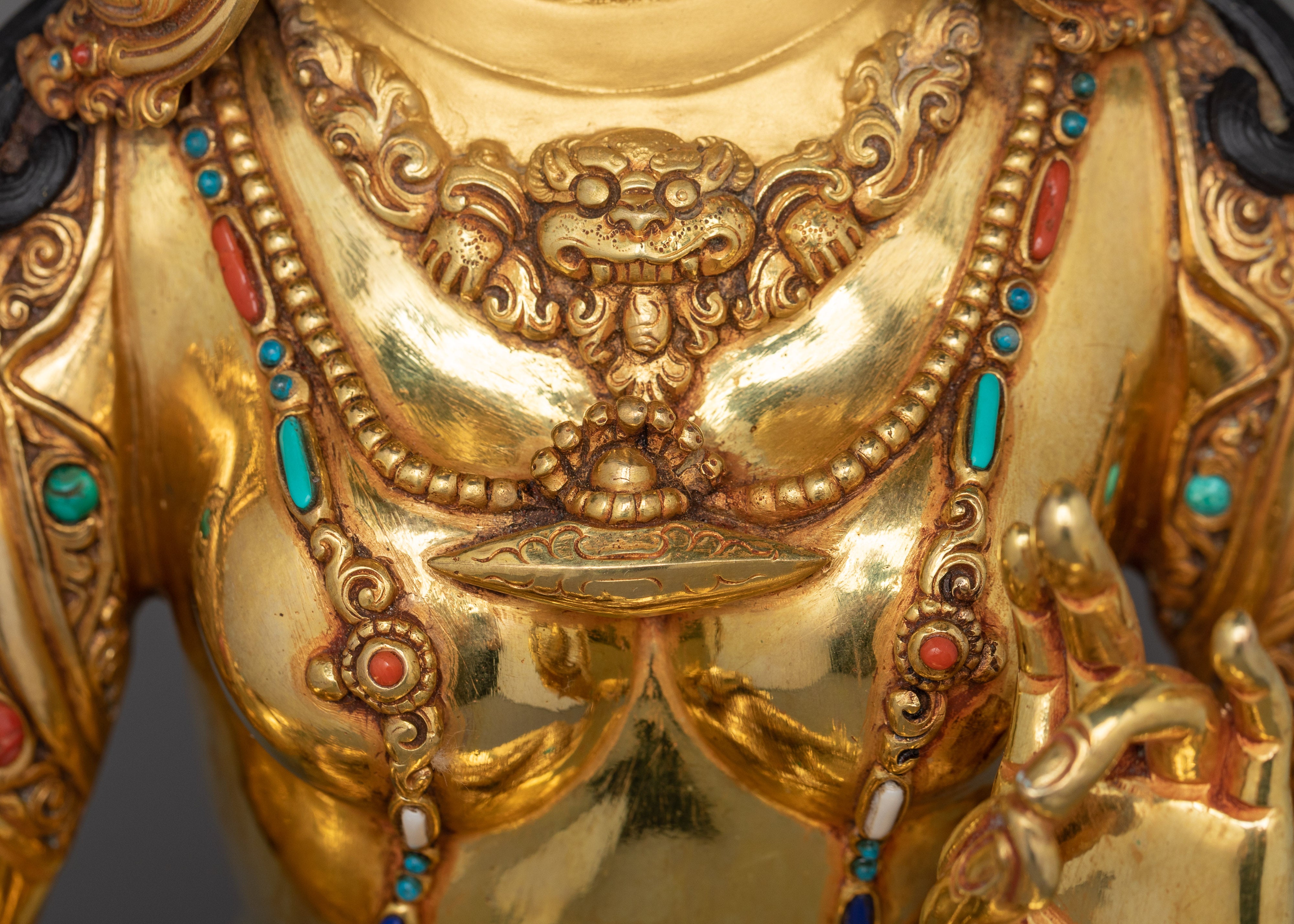 Green Tara Pure Land Bodhisattva Sculpture | Handcrafted Statue with Gemstones