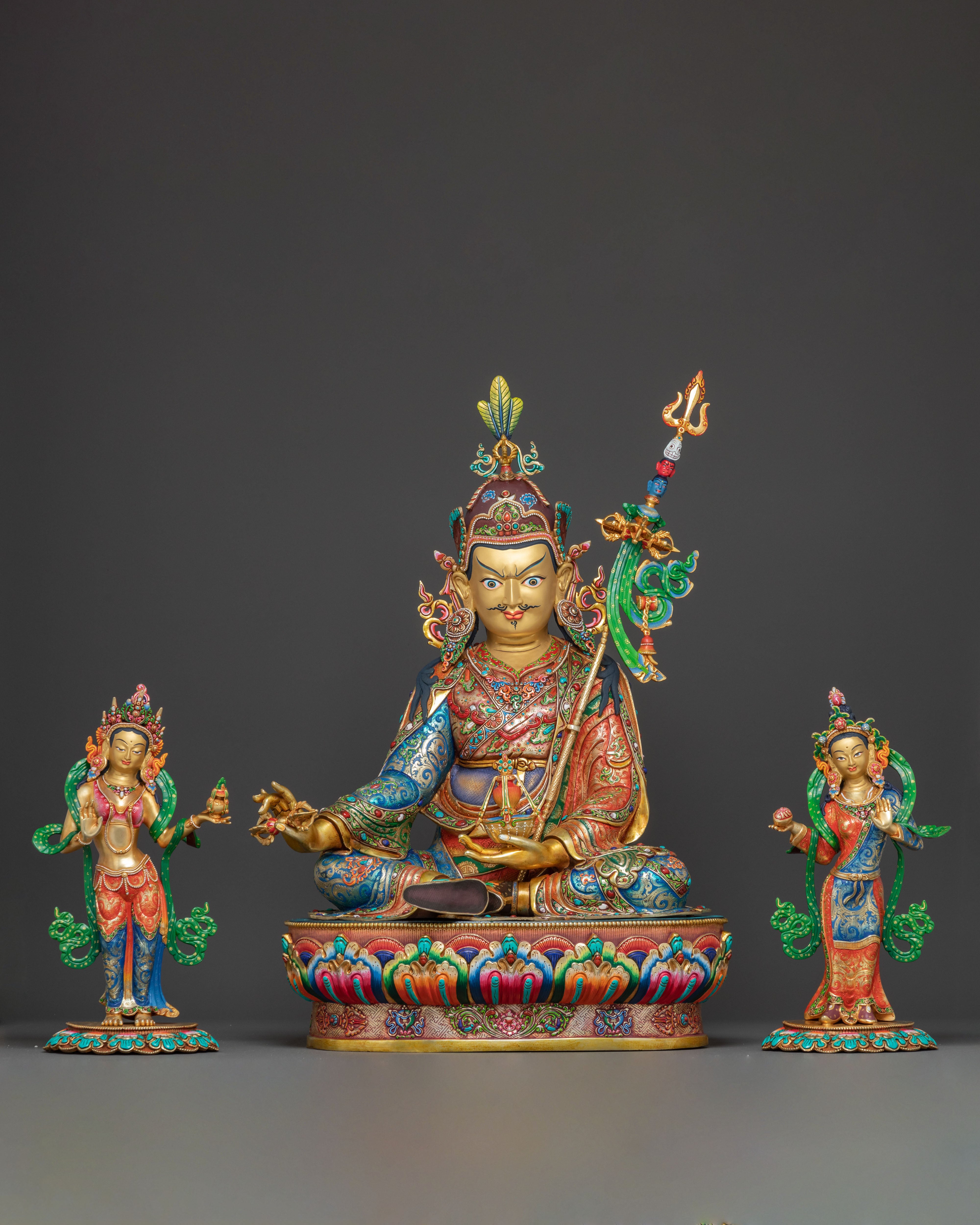 Handmade Padmasambhava Statue With Consorts