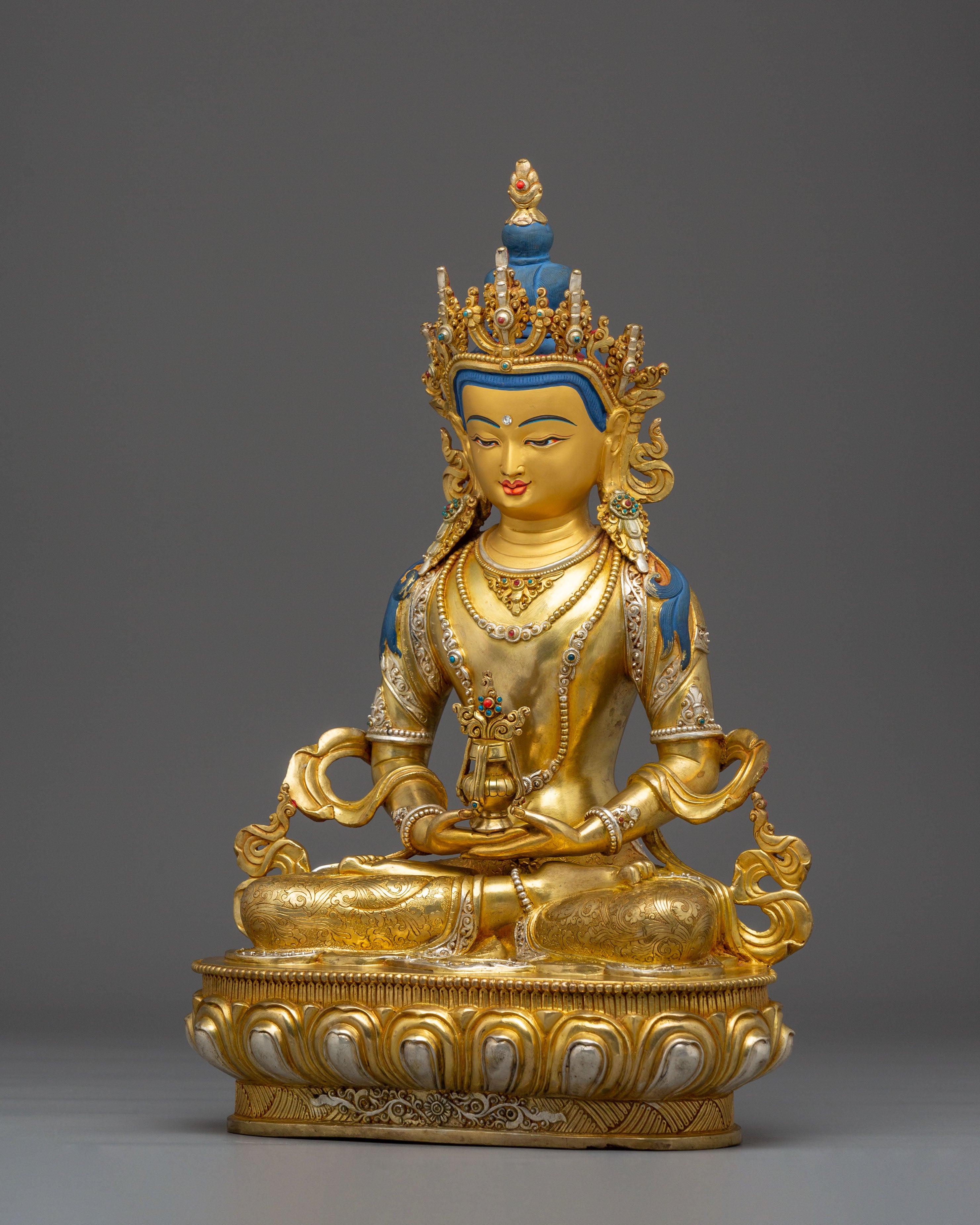 Sacred Golden Amitayus Statue: Handcrafted Tibetan Statue