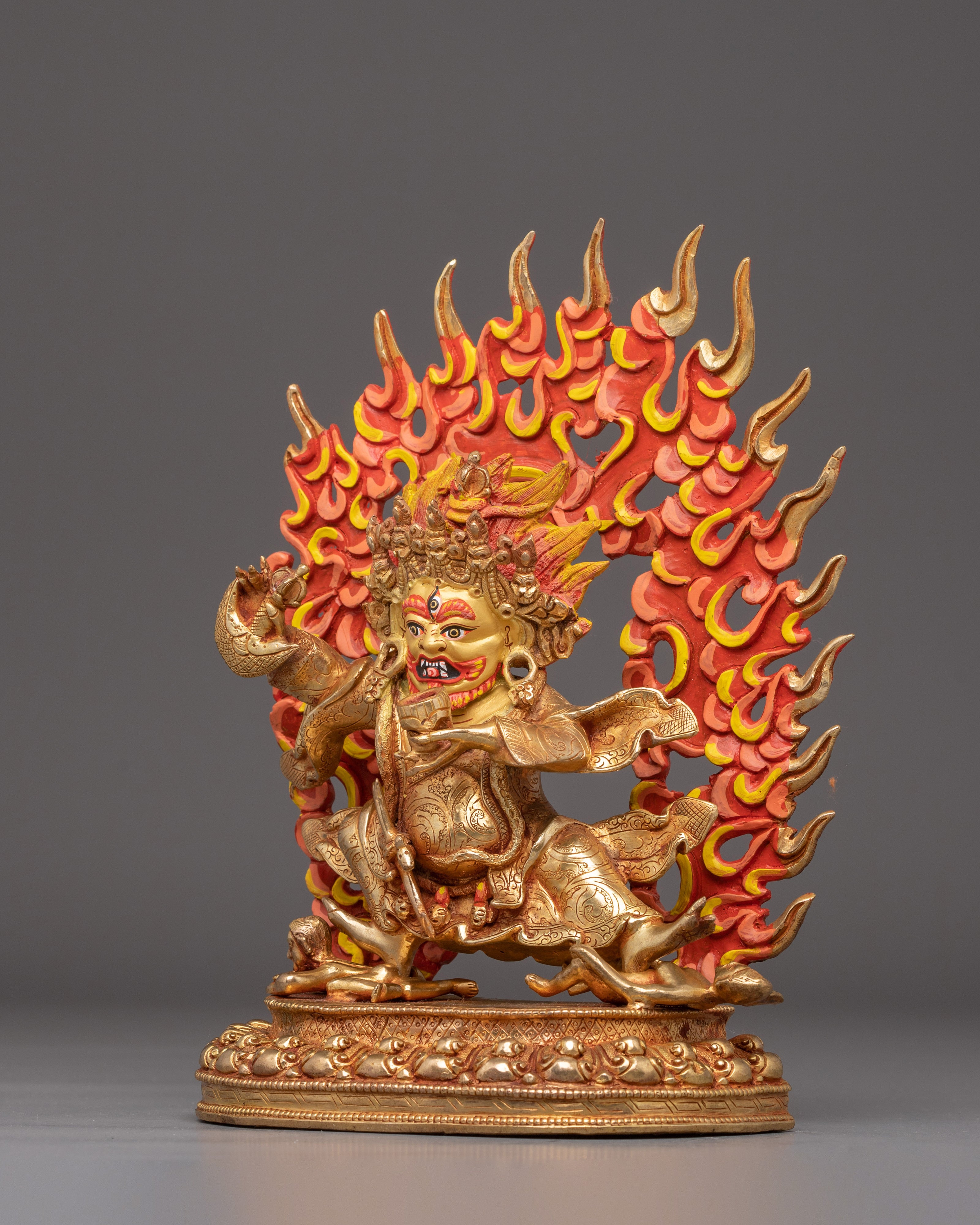 Handmade Buddhist Deity Mahakala Bernagchen Art | 24k Gold Gilded Sculpture