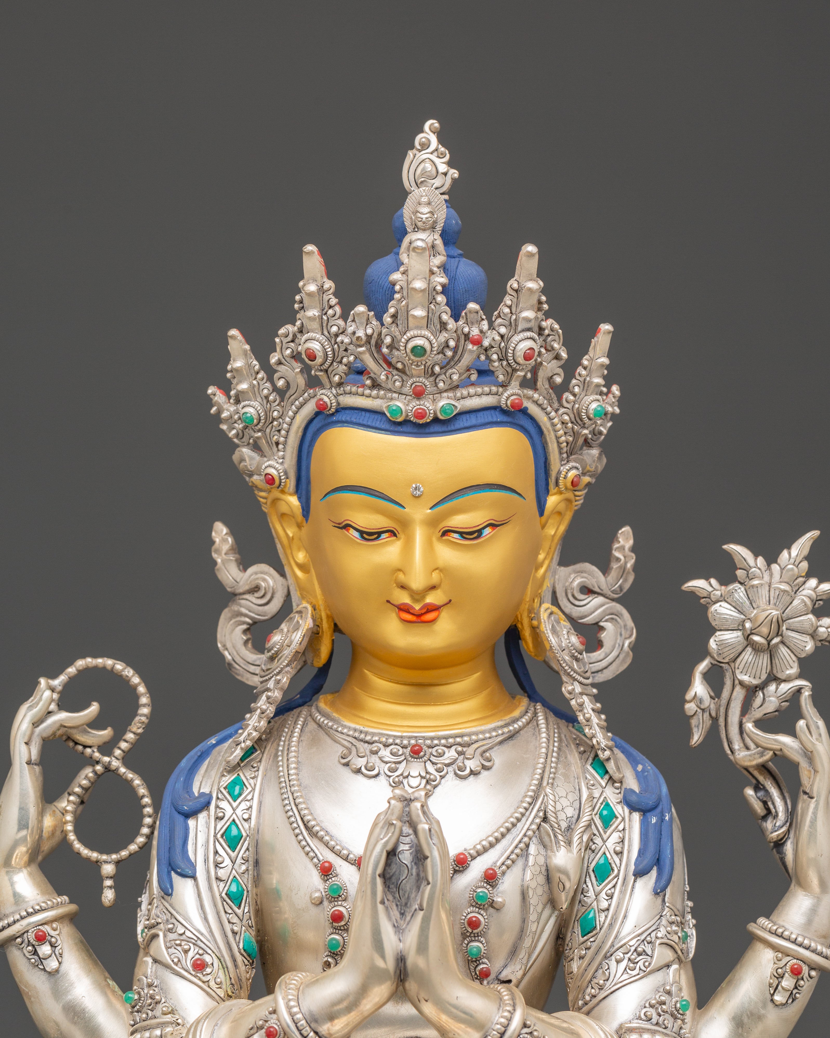 Handmade Silver Chenrezig Statue | Protector of Beings