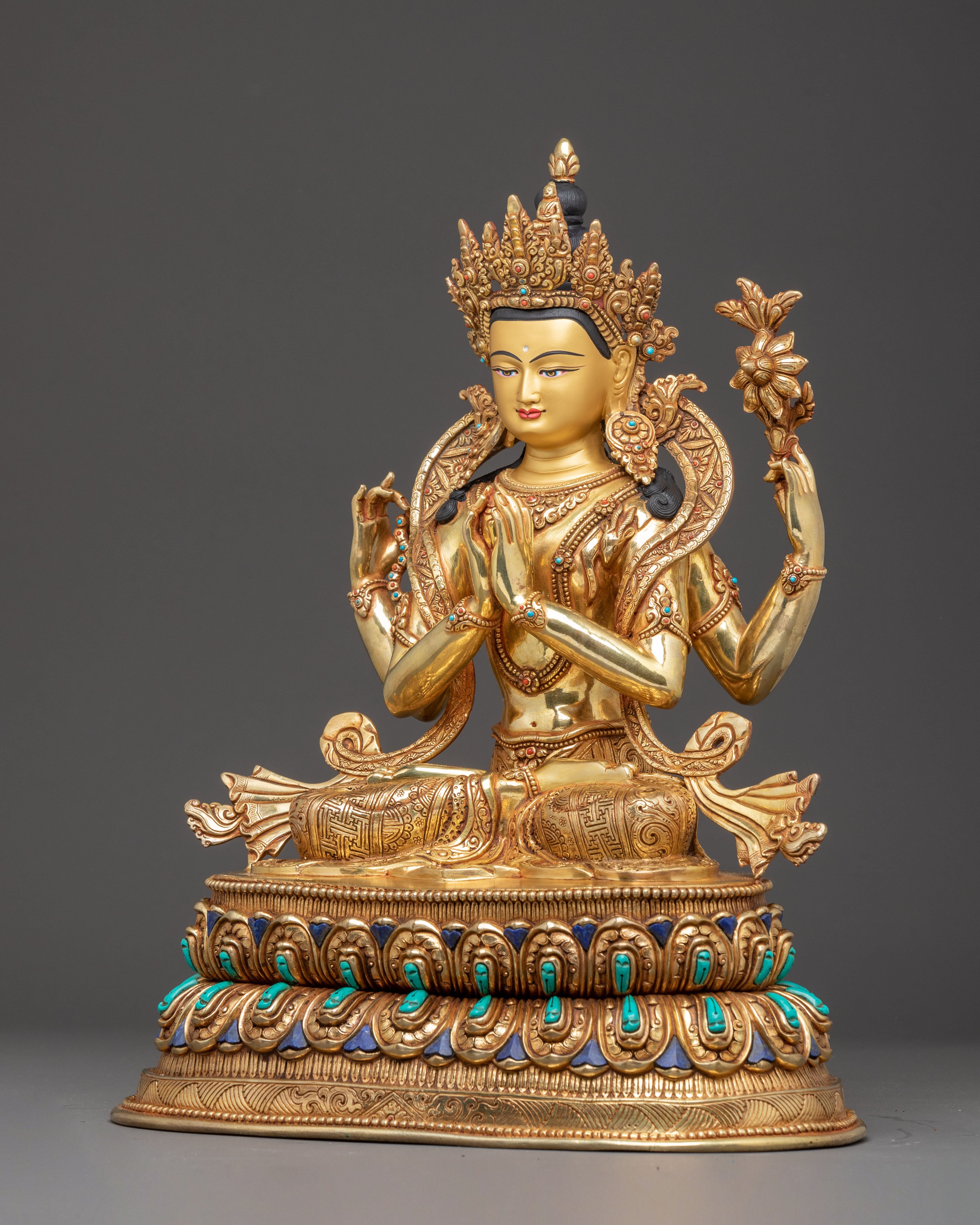 Handmade Golden Statue of Compassion Bodhisattva Avalokiteshvara