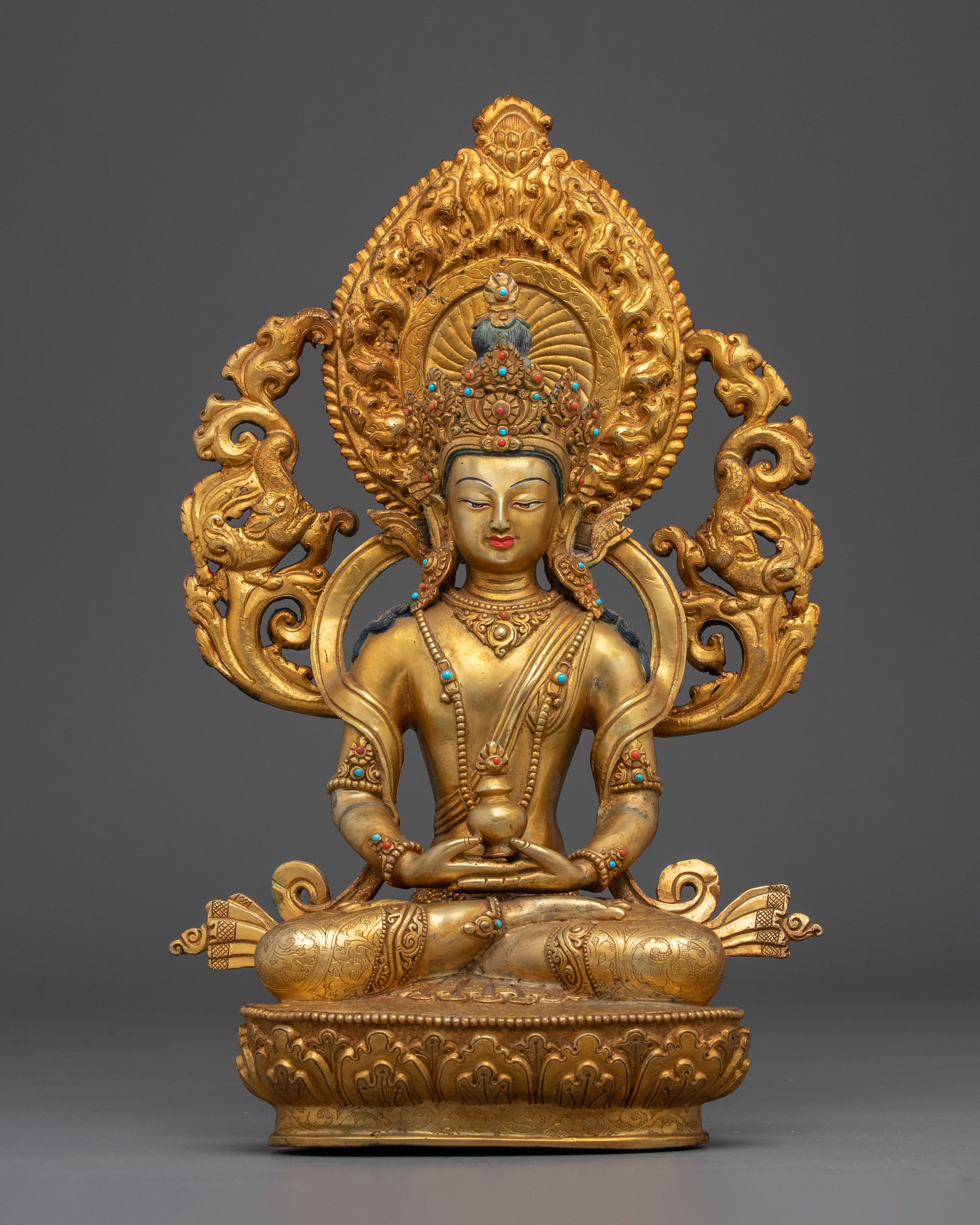24K Gold Gilded Copper Amitayus Statue