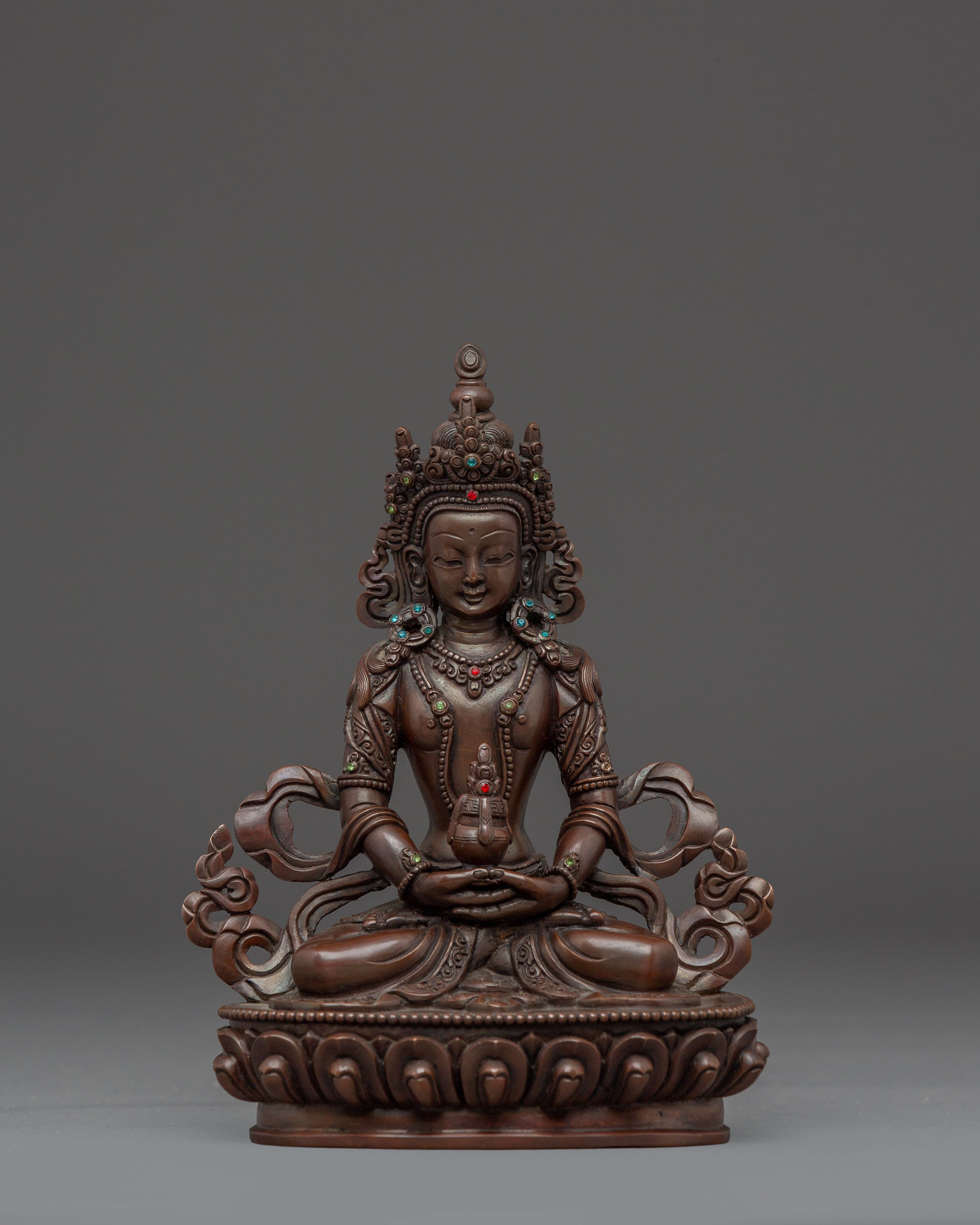 Oxidized Copper Amitayus Statue