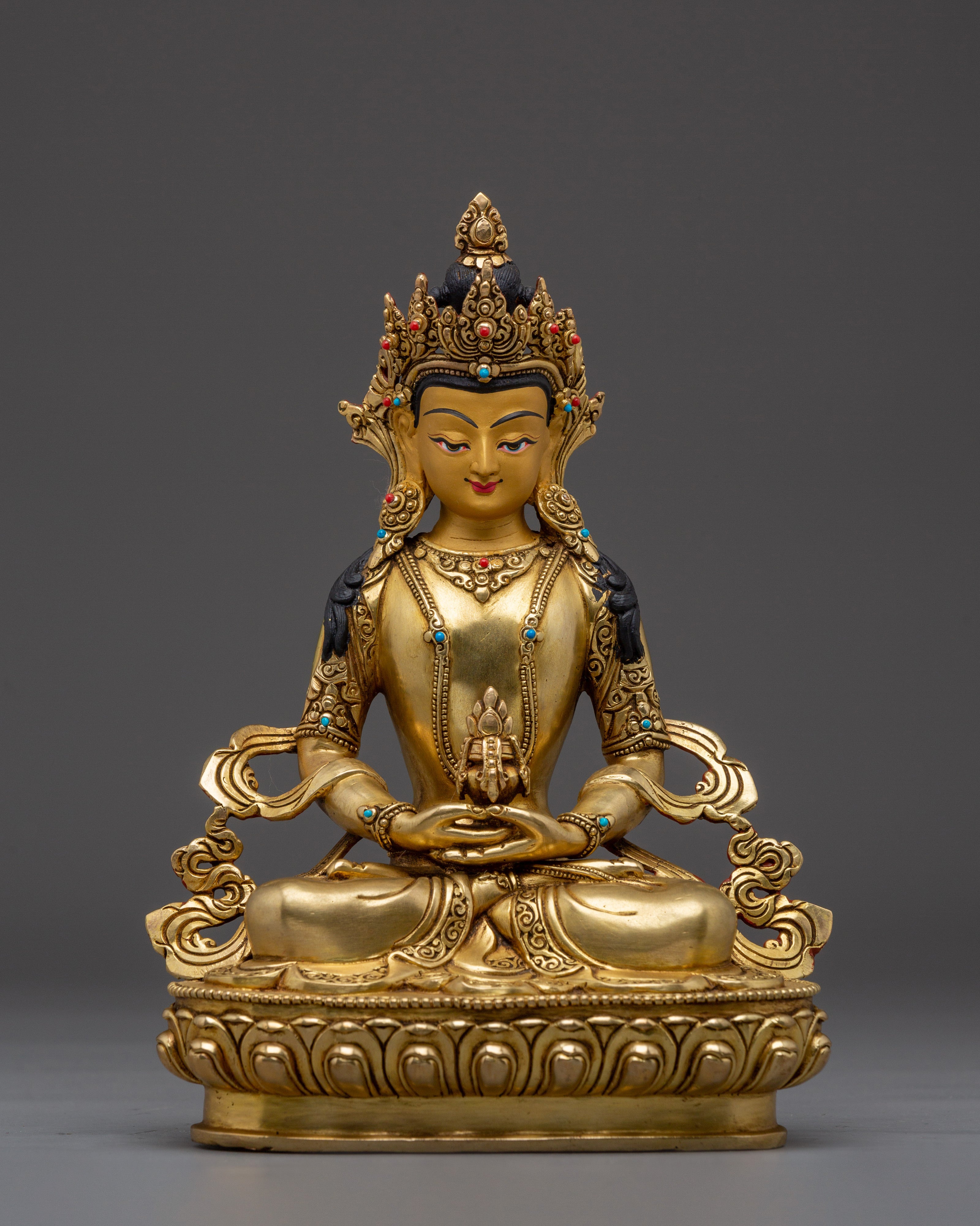 24K Gold Gilded Peaceful Amitayus Sculpture for Shrine