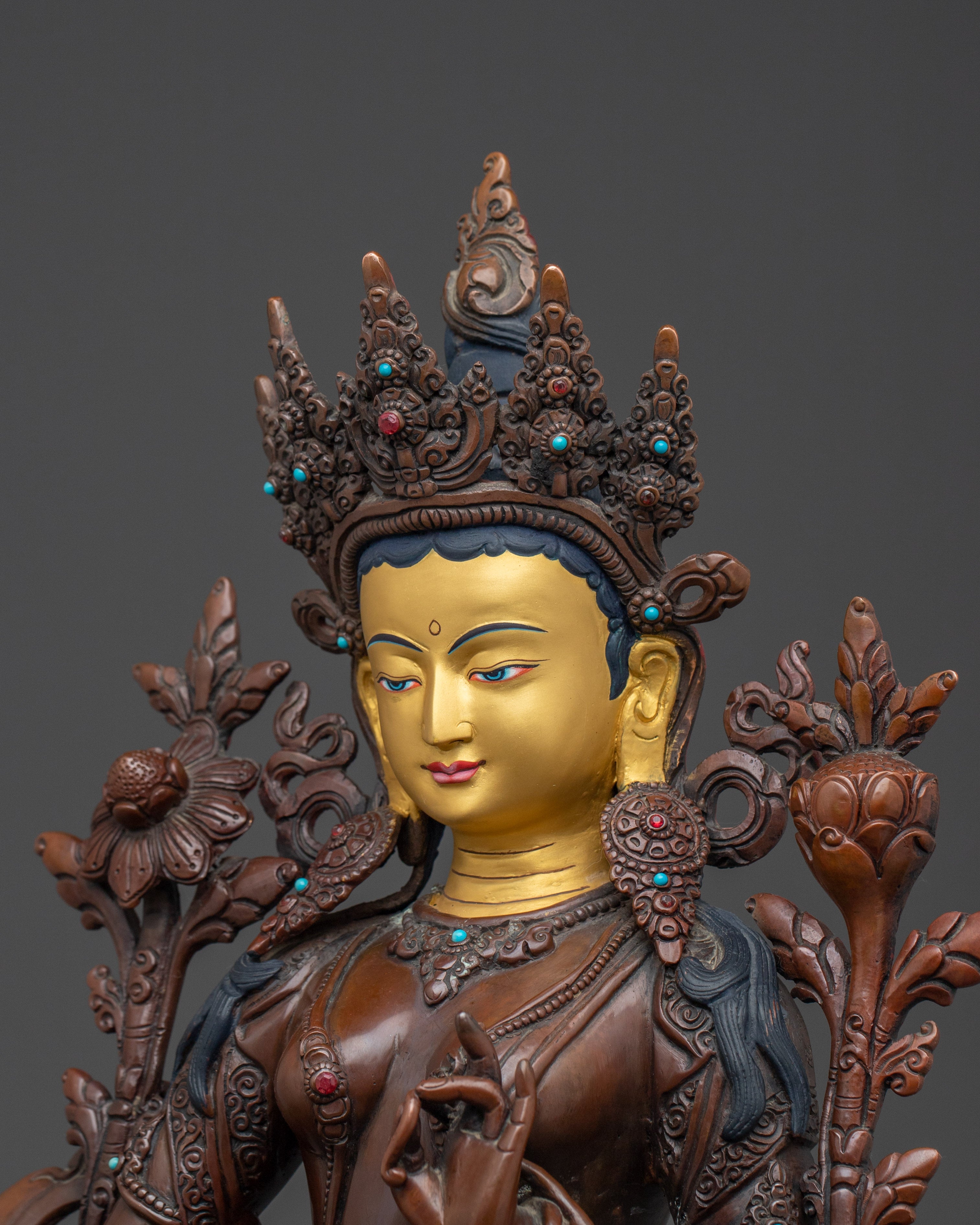 Female Bodhisattva Green Tara Sculpture | Compassionate Mother Deity
