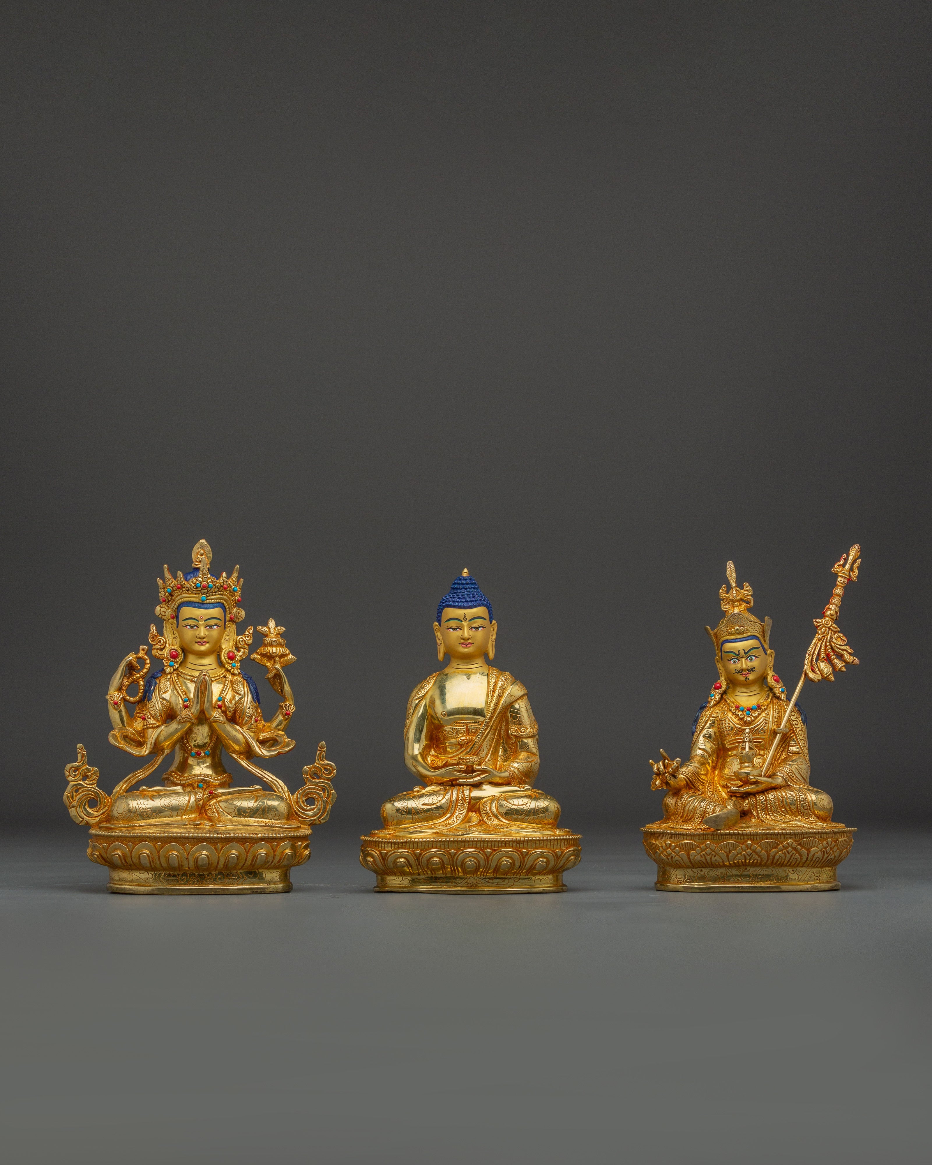 Buddhist Altar Set Amitabha, Chenrezig, and Guru Rinpoche Statues