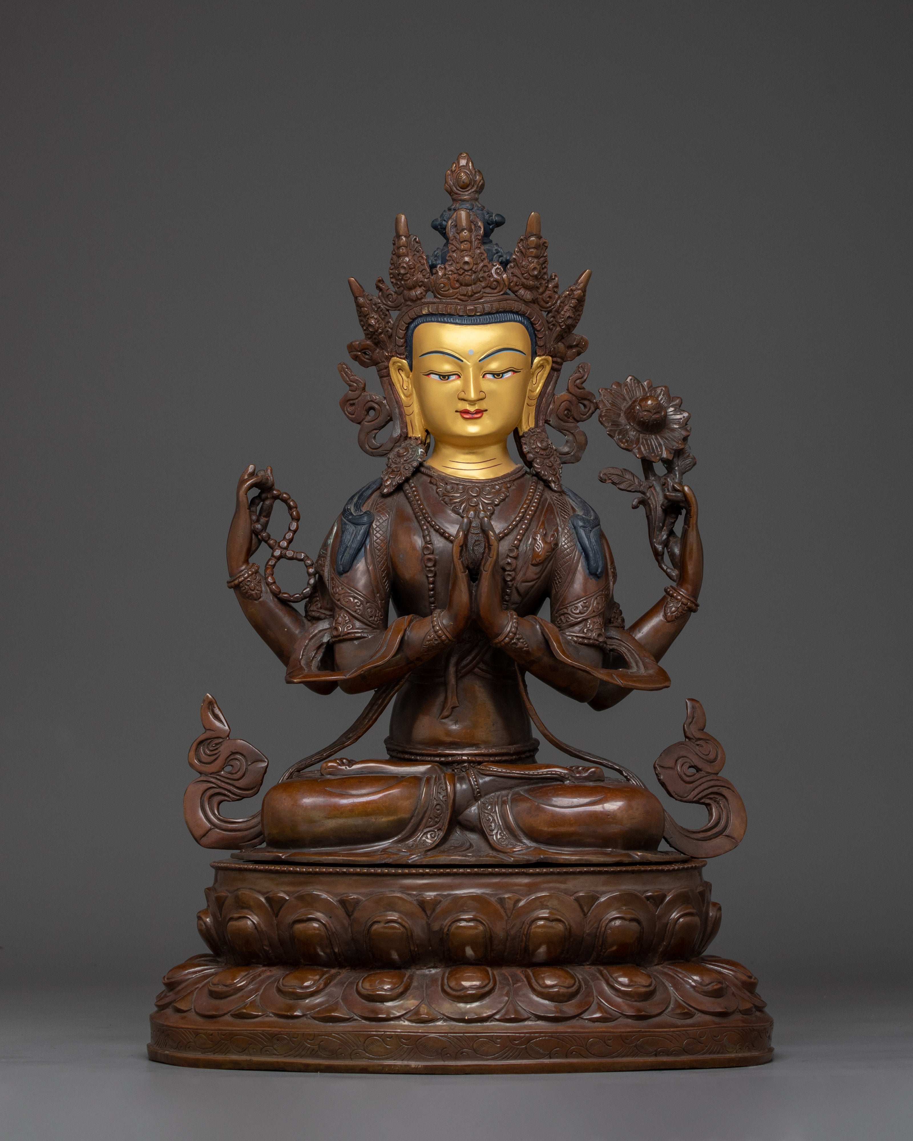 Chenrezig Statue in Oxidized Copper