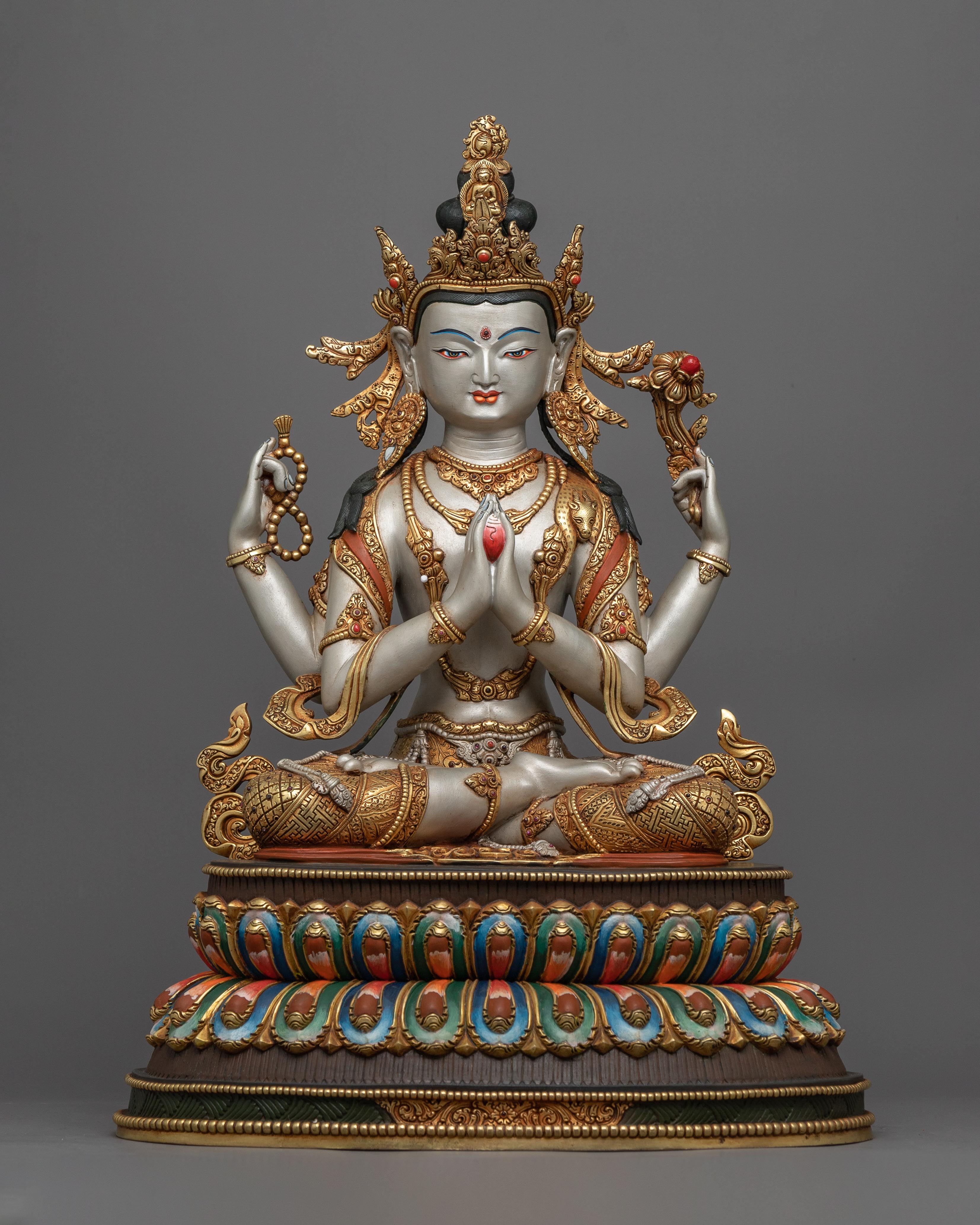 four-armed-chenrezig-painted sculpture