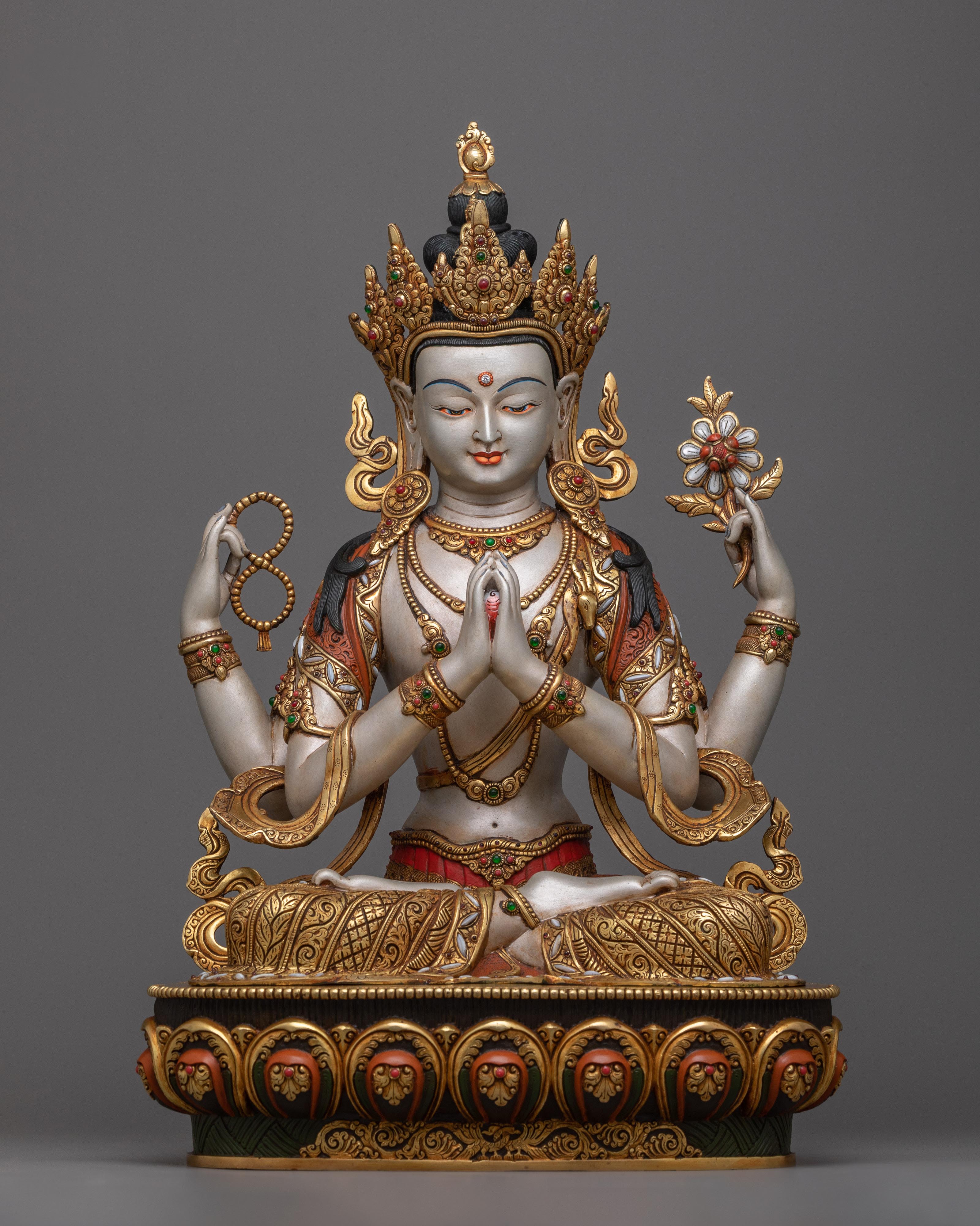 four-arm-chenrezig-painted statue