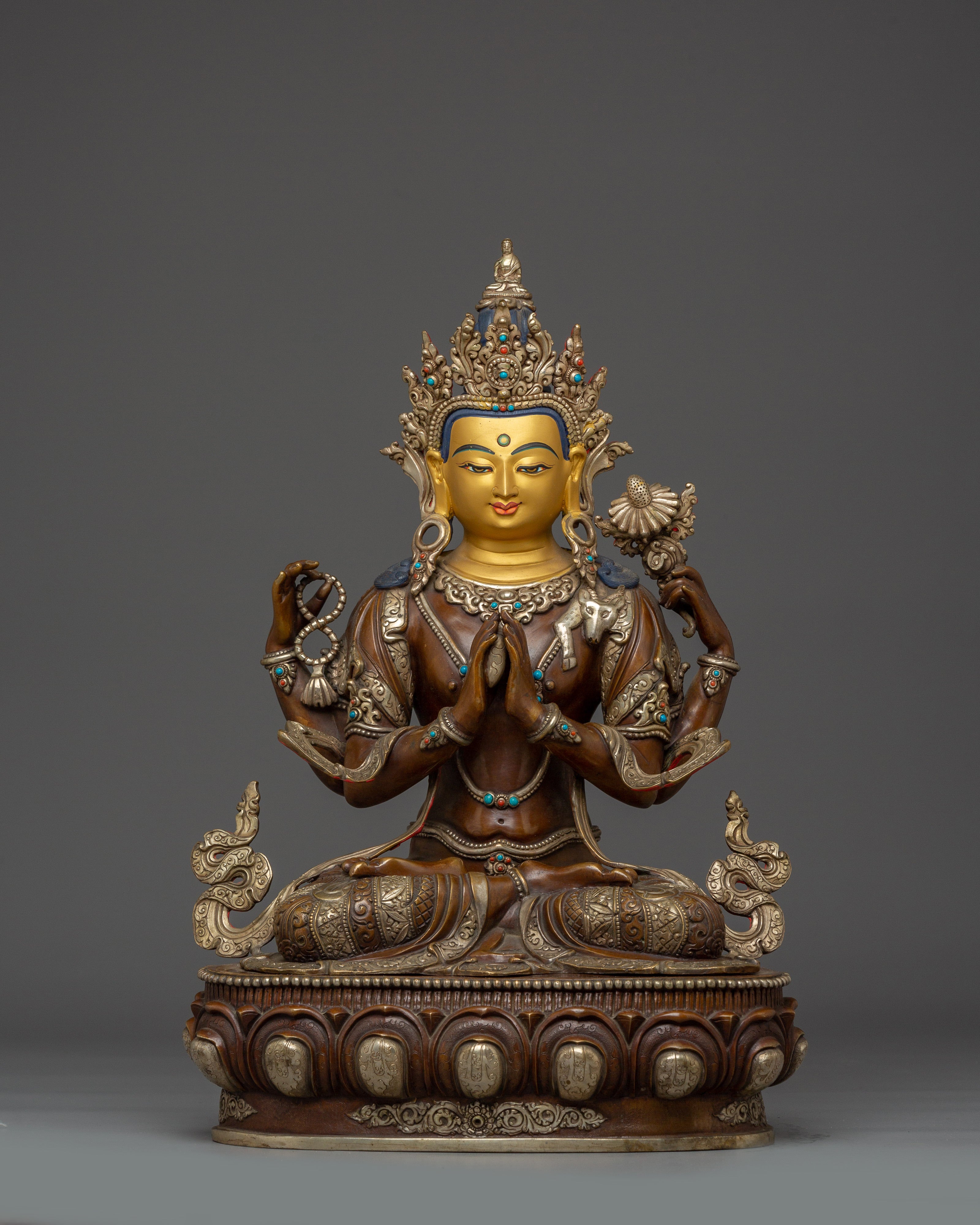 Oxidized Copper Statue of Chenrezig