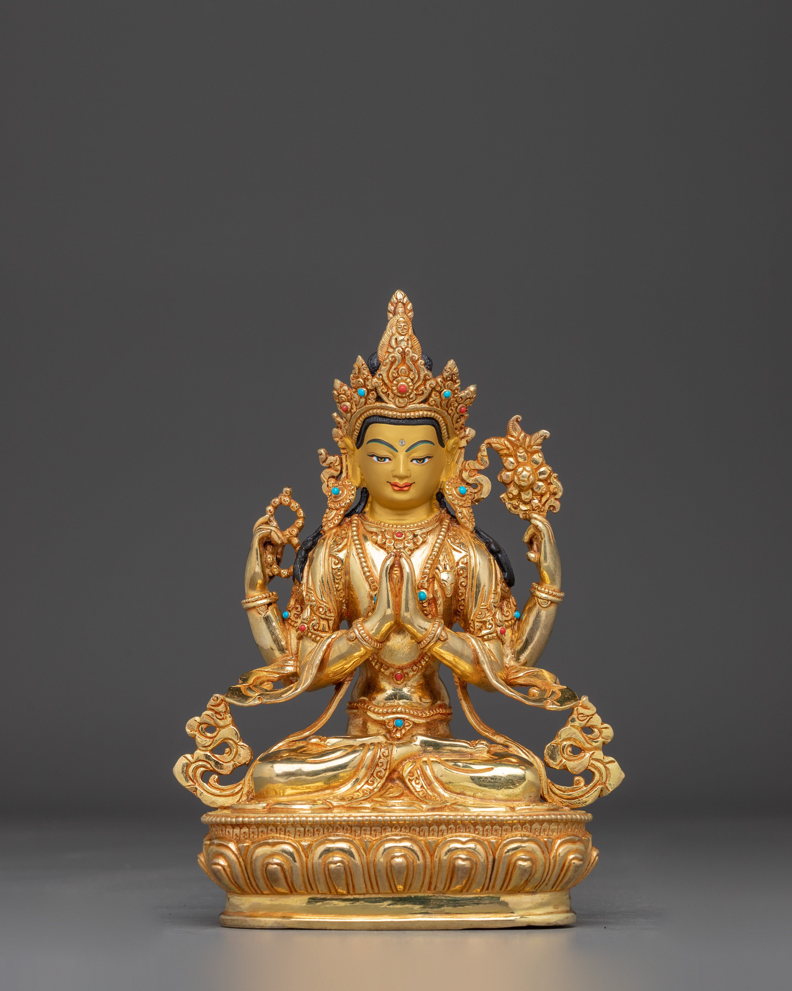 Golden Chenrezig Statue: Bodhisattva of Wisdom