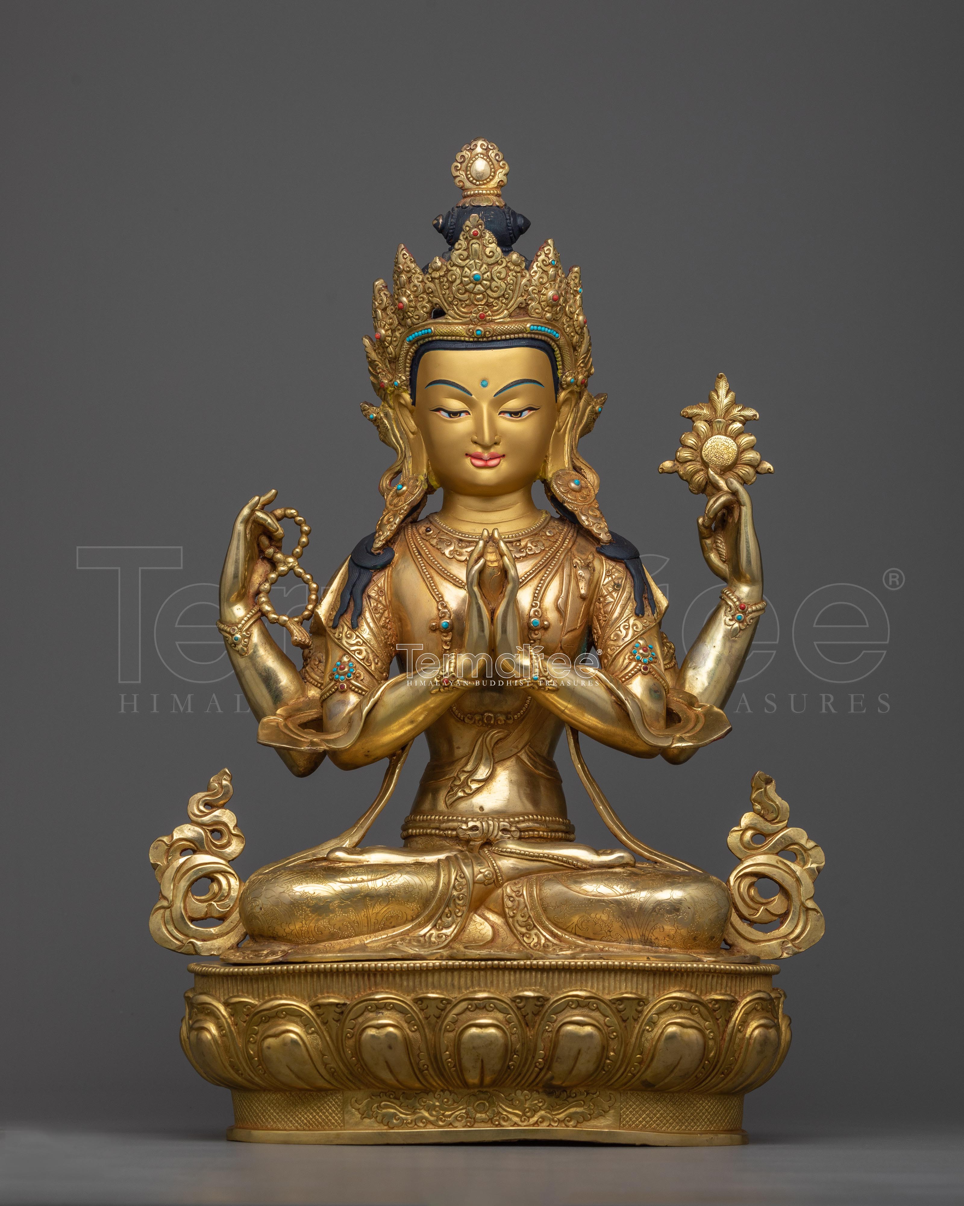 Avalokitesvara Statue | Four-Armed Chenrezig Handmade Sculpture