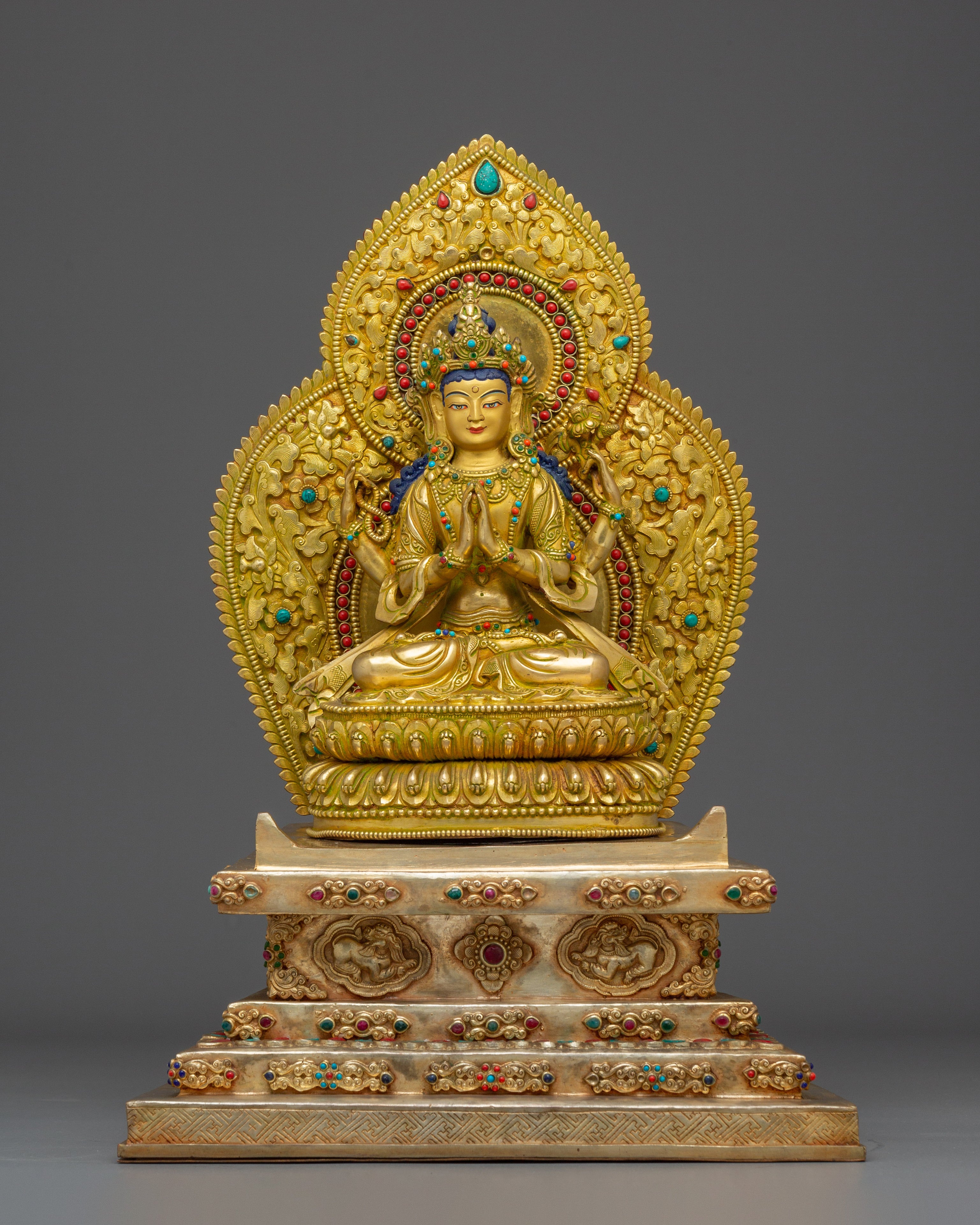 Golden Chenrezing Statue: Bodhisattva of Compassion