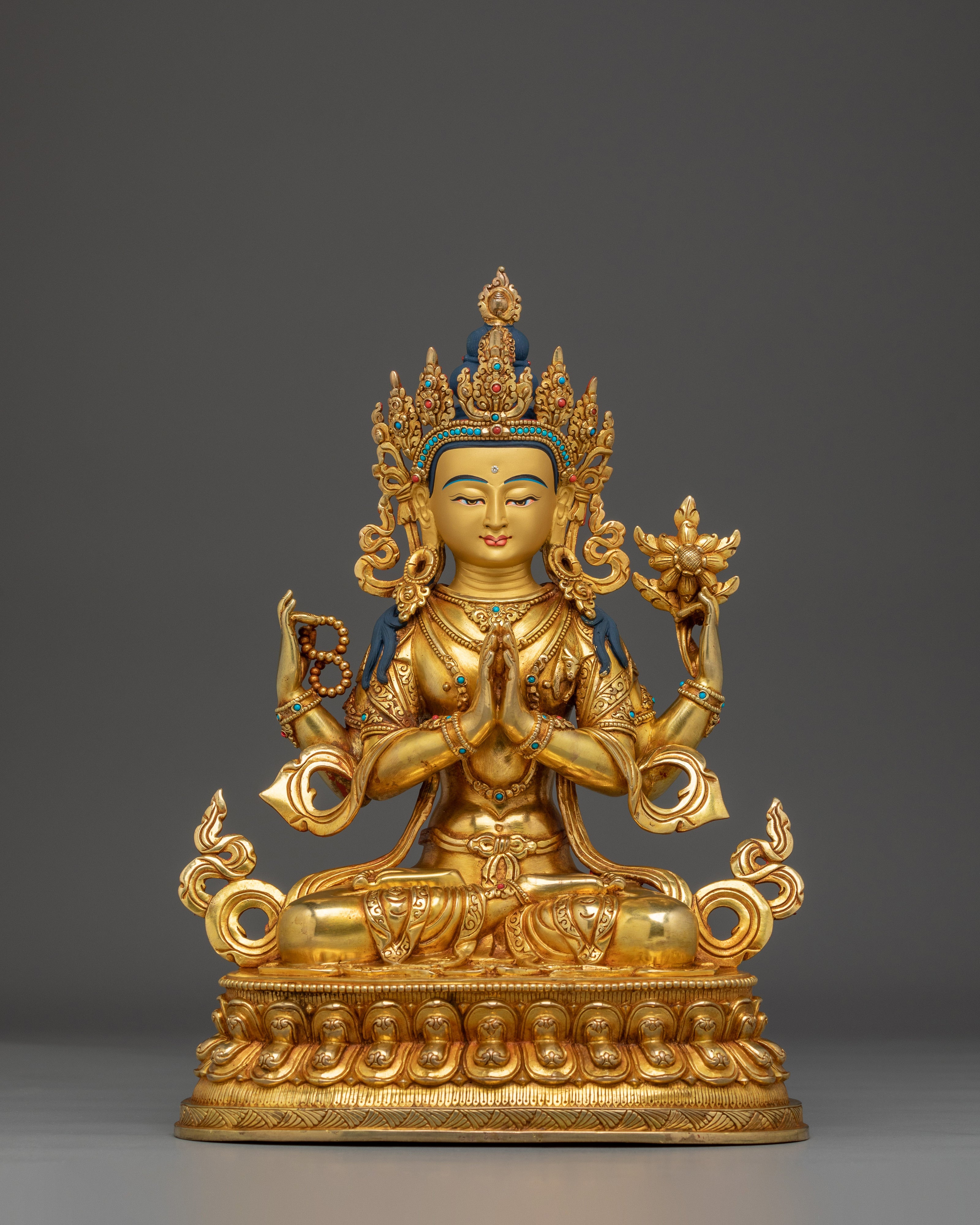 Gold Gilded Copper Avalokiteshvara Sculpture