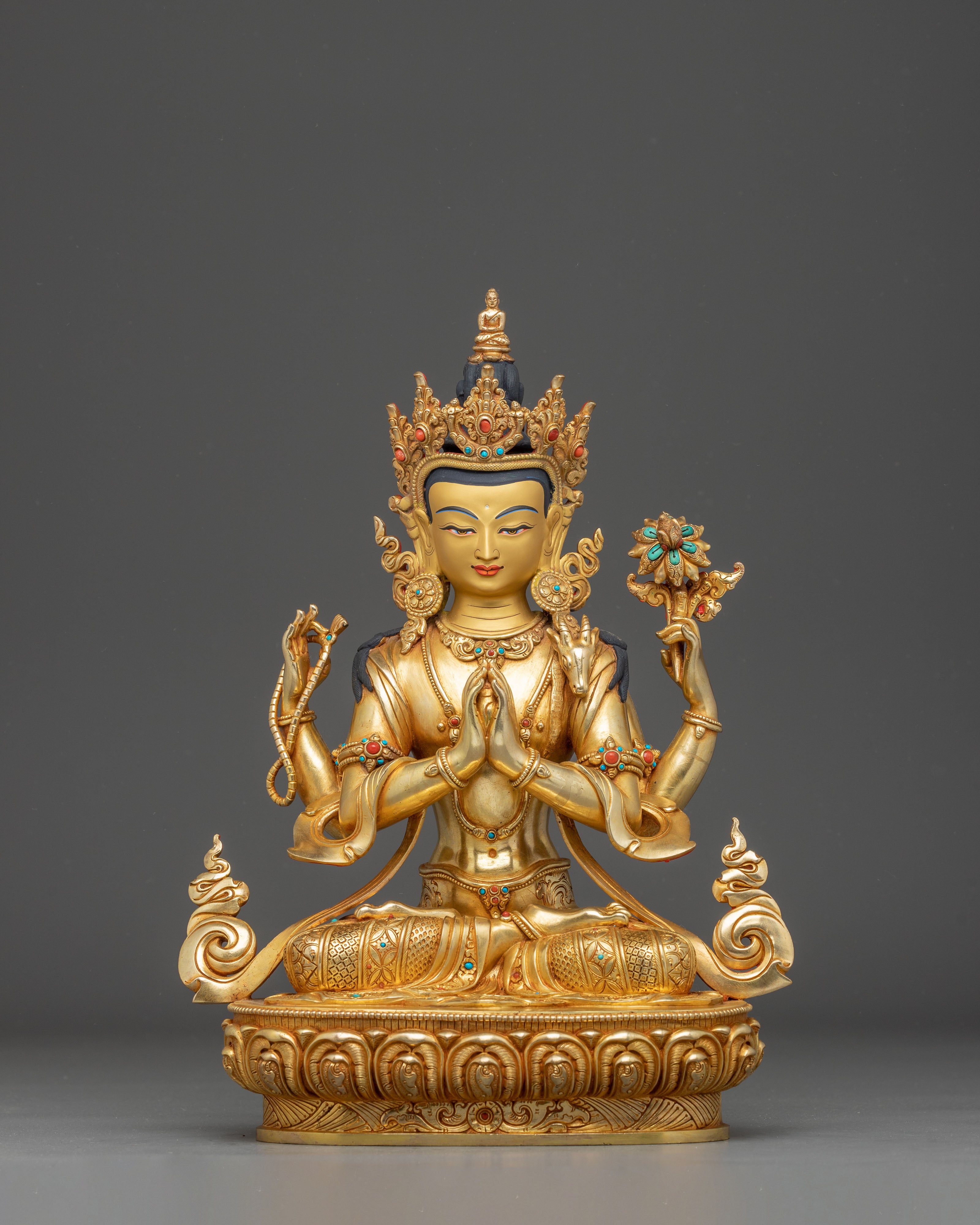 Golden Handmade Statue of Bodhisattva Chenrezig