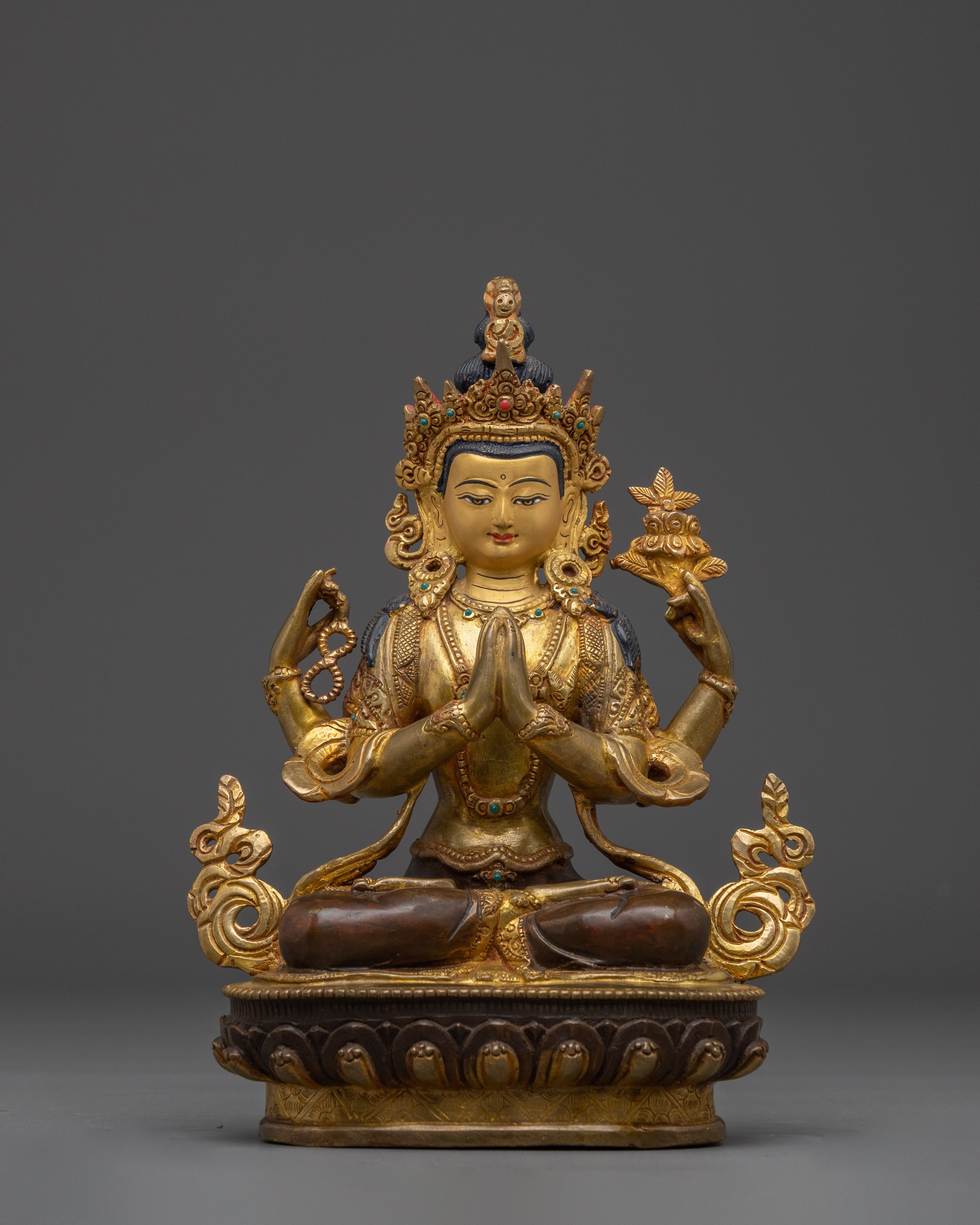 Four-Armed Chenrezig Deity in Copper